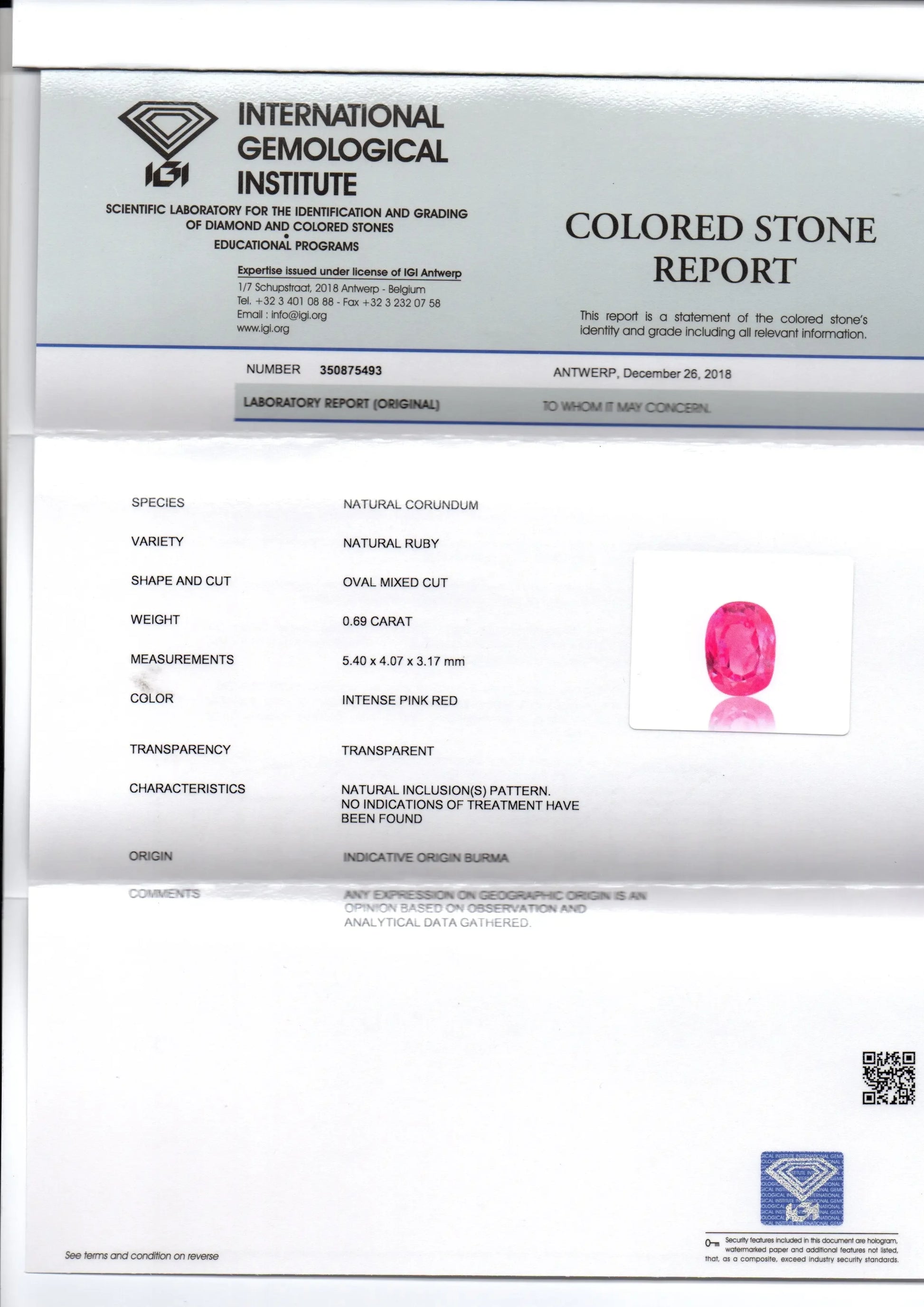 0.69 Ct IGI Certified Unheated Untreated Natural Old Burma Ruby AAA - Venus Gems