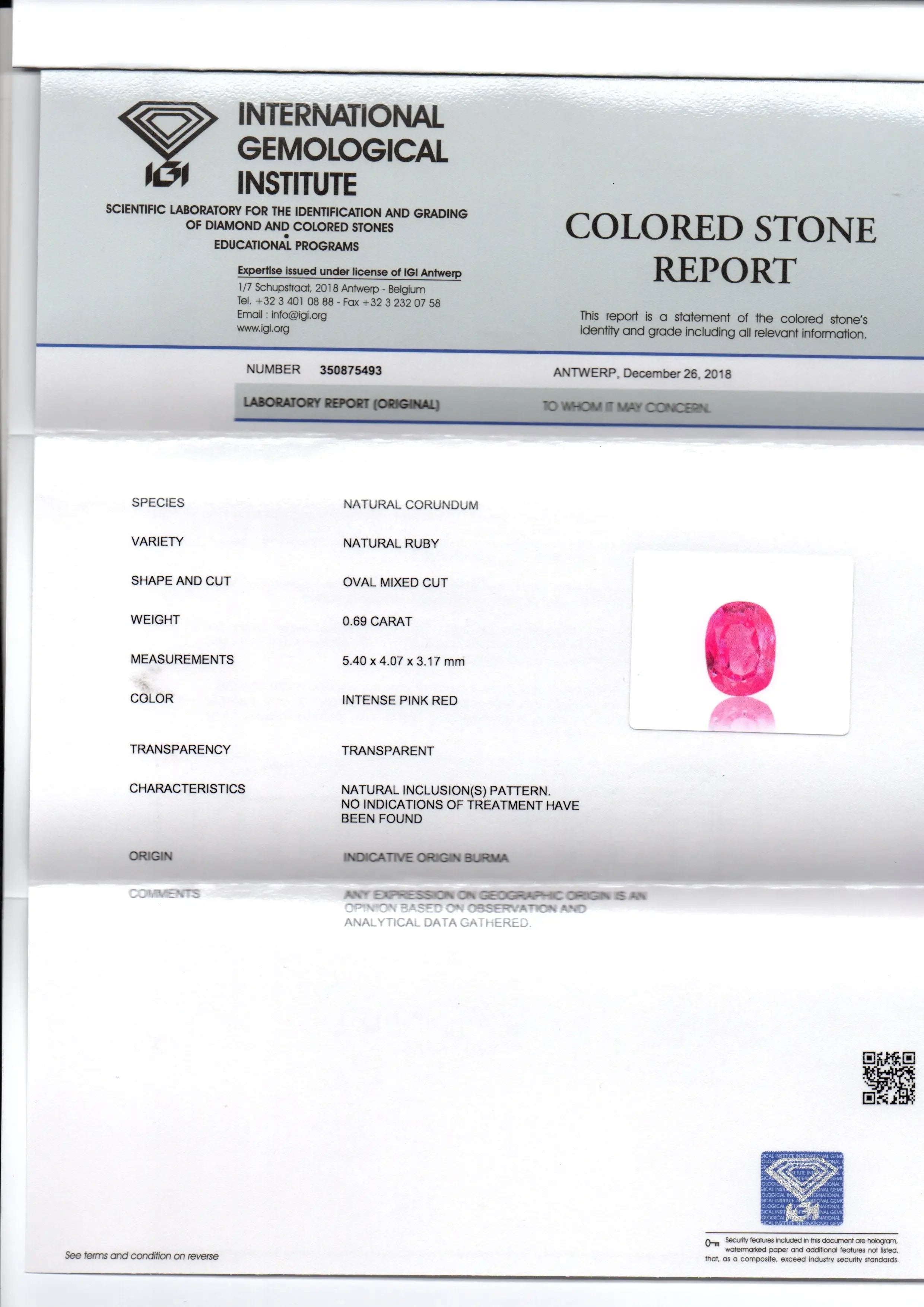 0.69 Ct IGI Certified Unheated Untreated Natural Old Burma Ruby AAA - Venus Gems