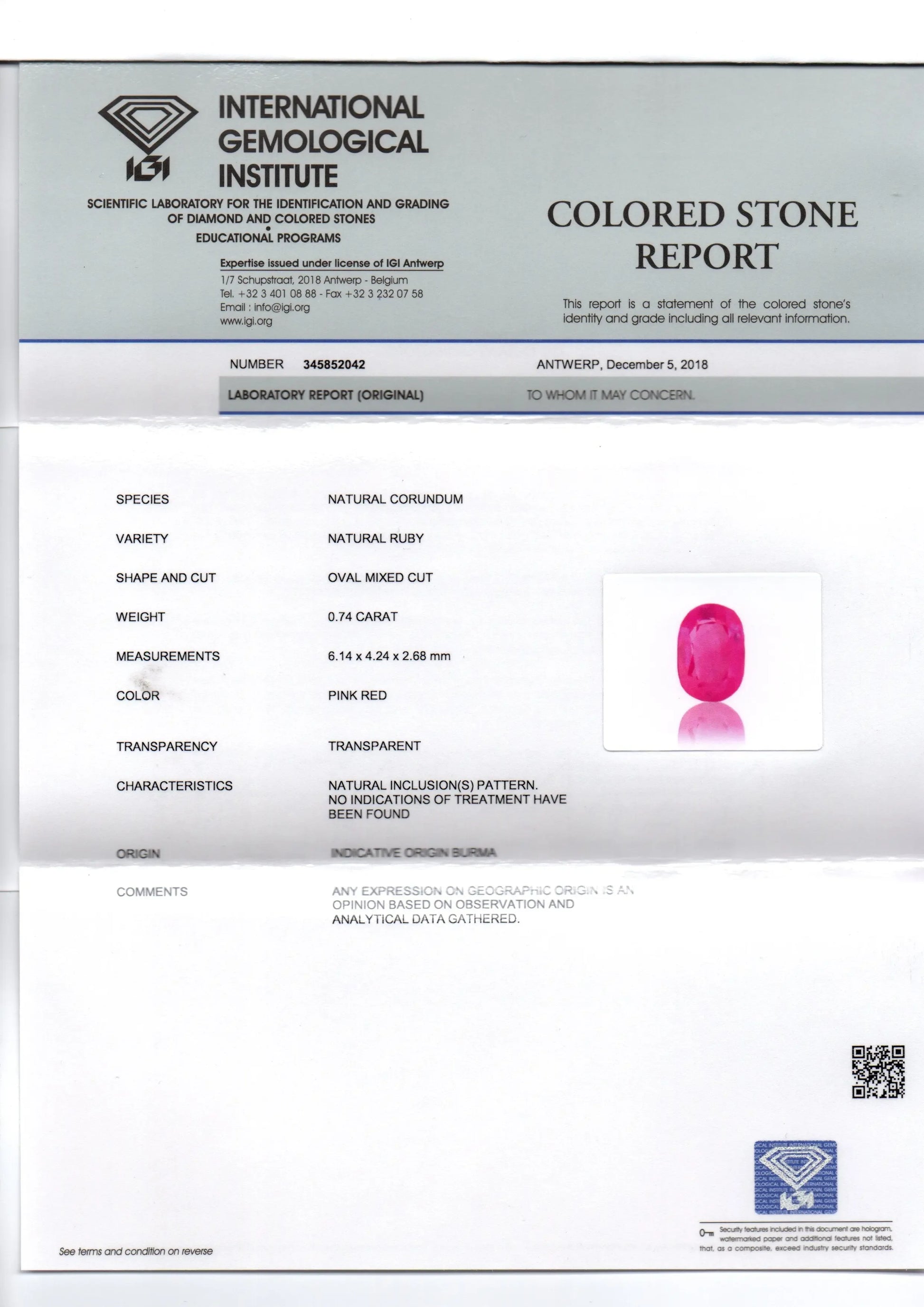 0.74 Ct IGI Certified Unheated Untreated Natural Old Burma Ruby AAA - Venus Gems