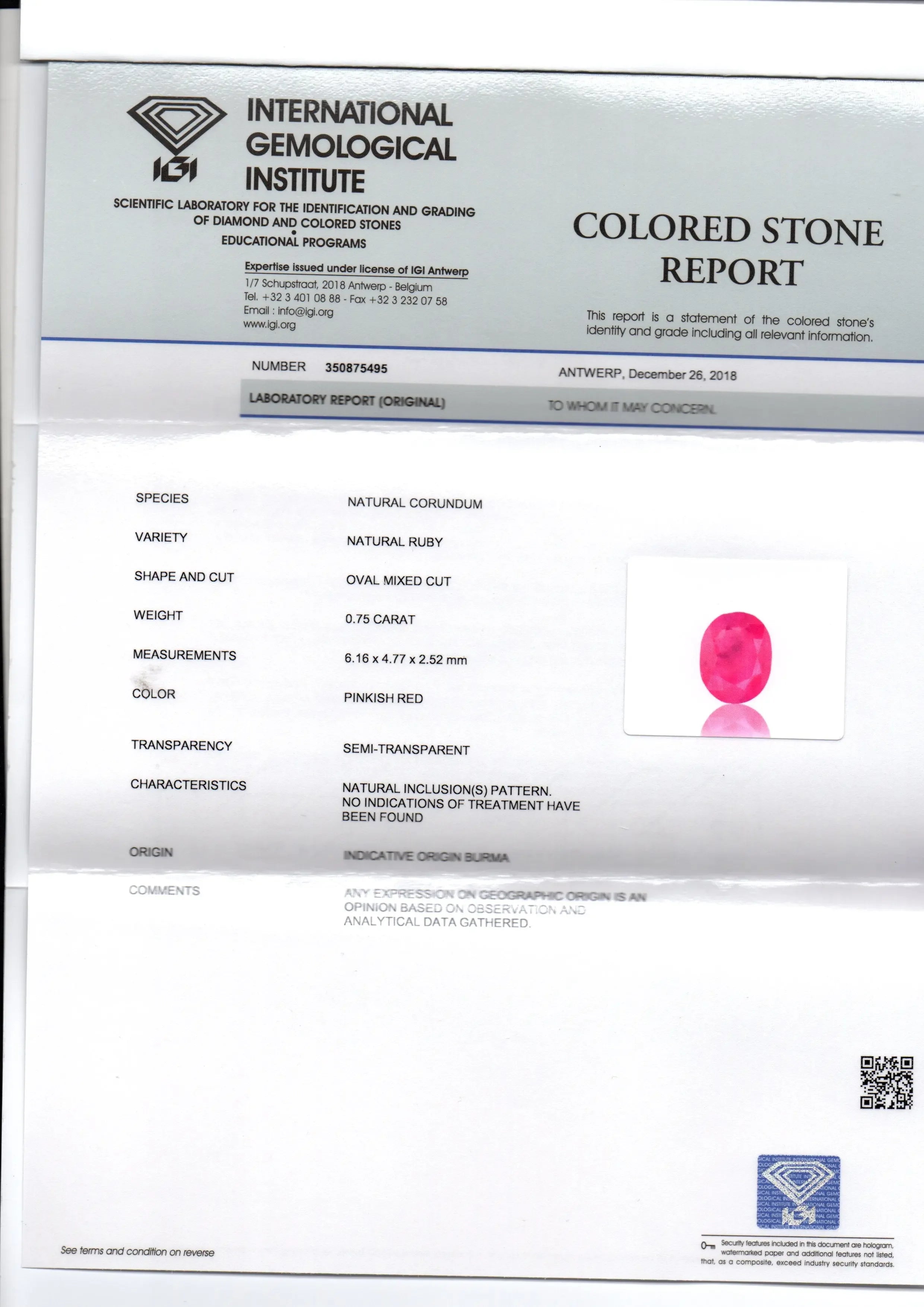 0.75 Ct IGI Certified Unheated Untreated Natural Old Burma Ruby AAA - Venus Gems