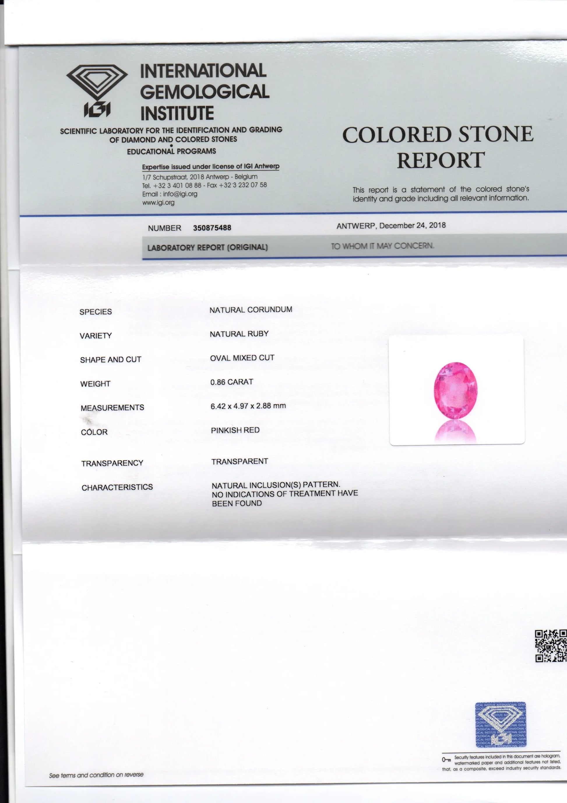 0.86 Ct IGI Certified Unheated Untreated Natural Old Burma Ruby AAA - Venus Gems