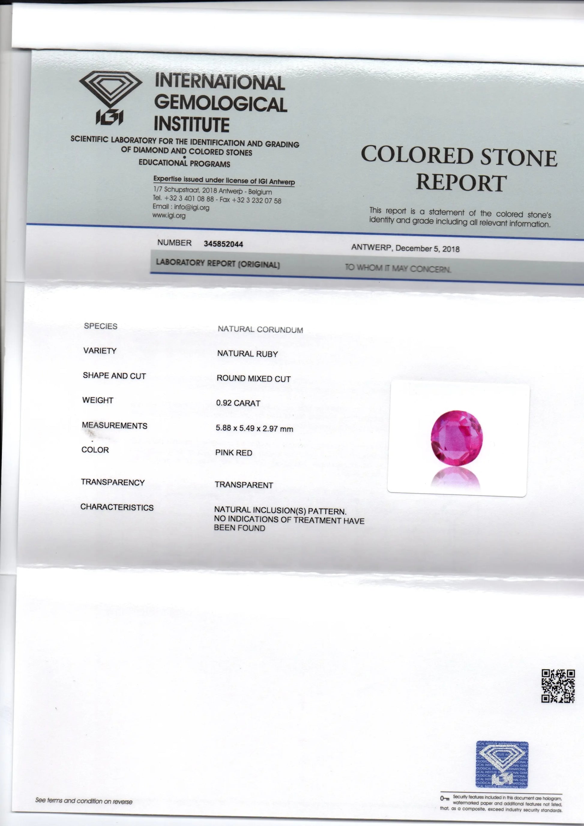 0.92 Ct IGI Certified Unheated Untreated Natural Old Burma Ruby AAA - Venus Gems