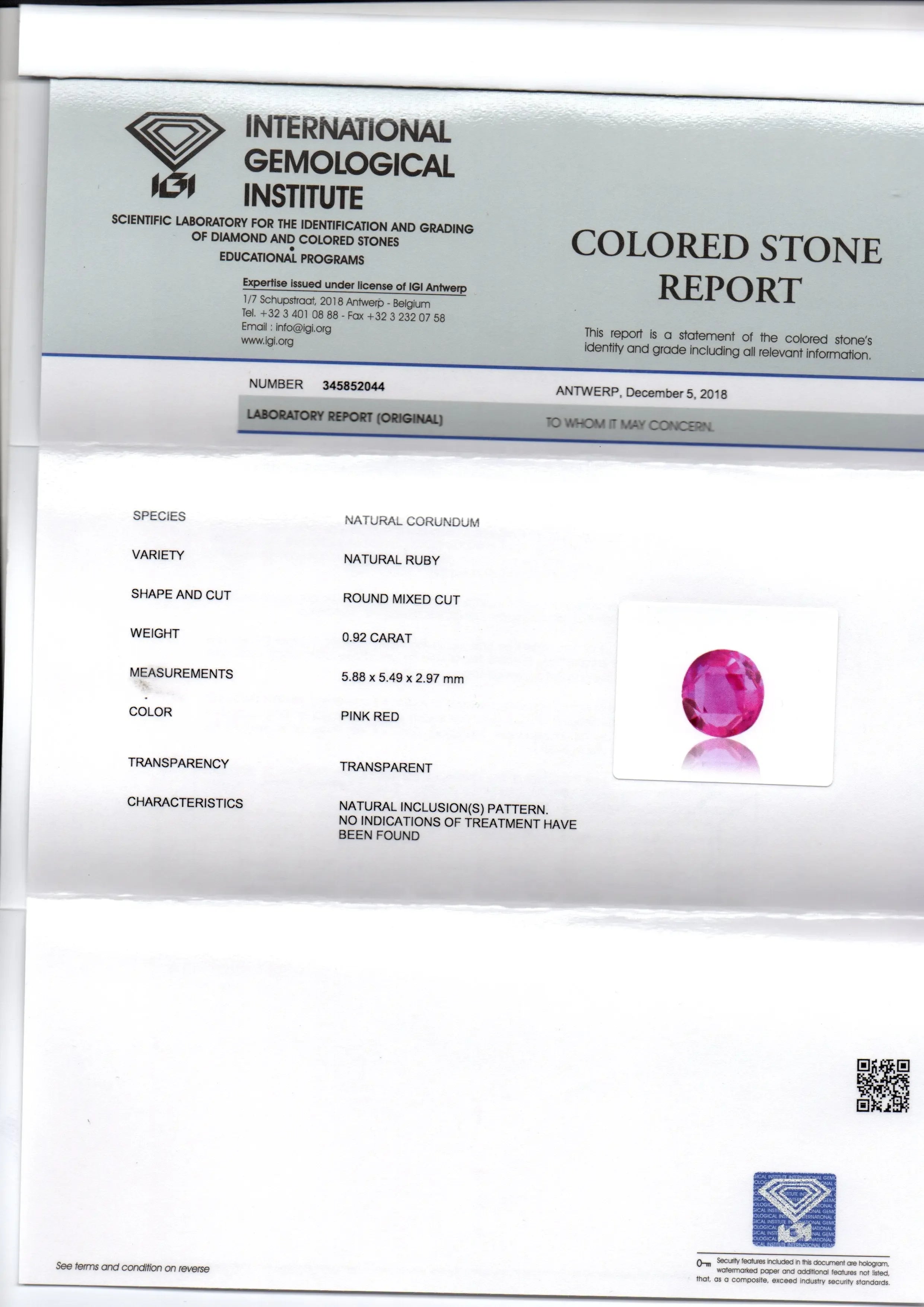 0.92 Ct IGI Certified Unheated Untreated Natural Old Burma Ruby AAA - Venus Gems