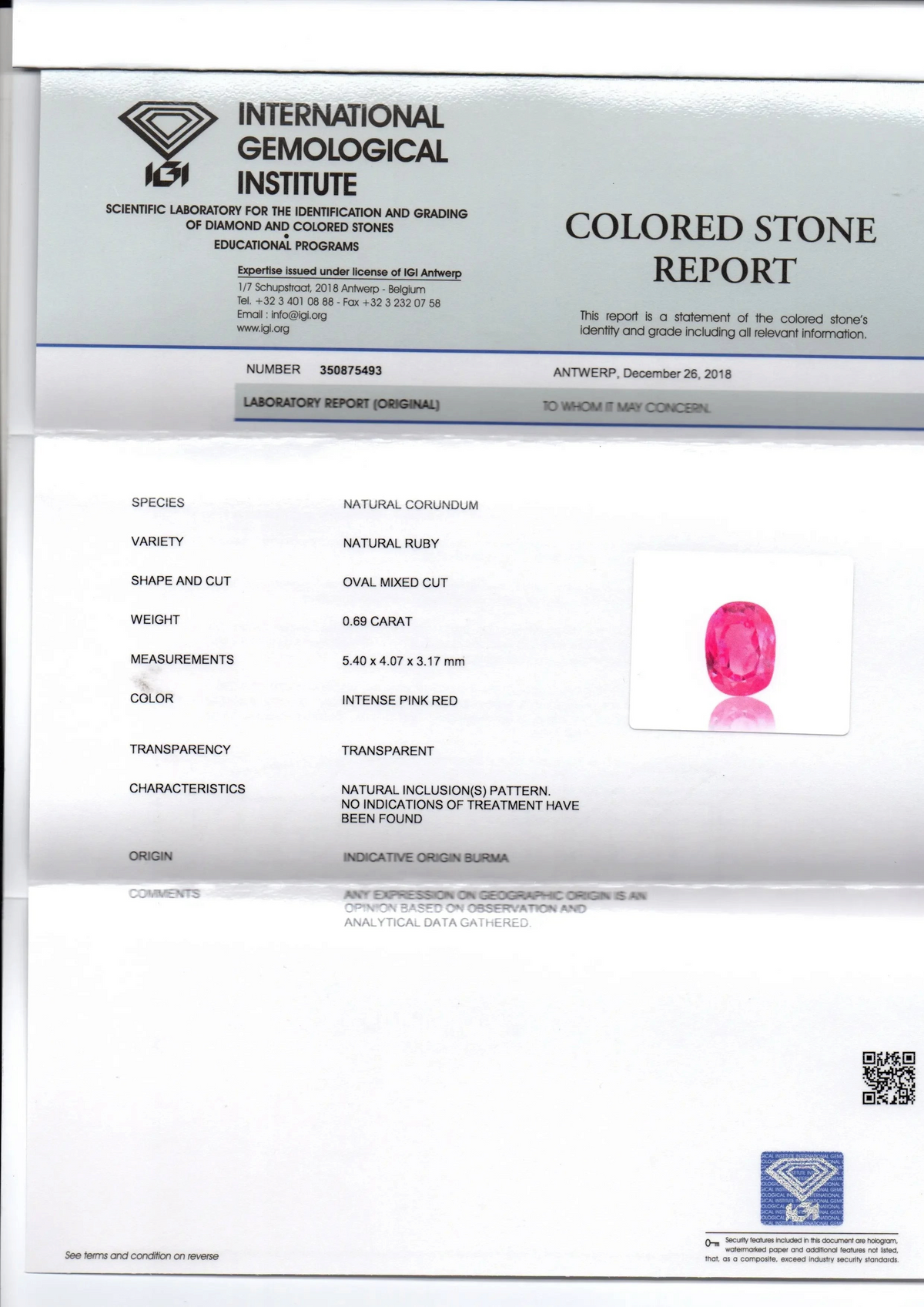 0.69 Ct IGI Certified Unheated Untreated Natural Old Burma Ruby AAA - Venus Gems