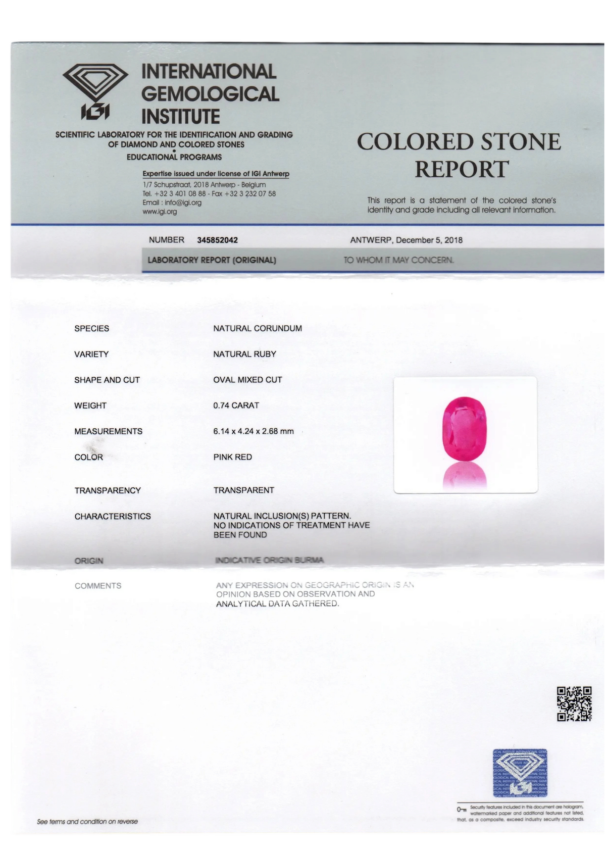 0.74 Ct IGI Certified Unheated Untreated Natural Old Burma Ruby AAA - Venus Gems