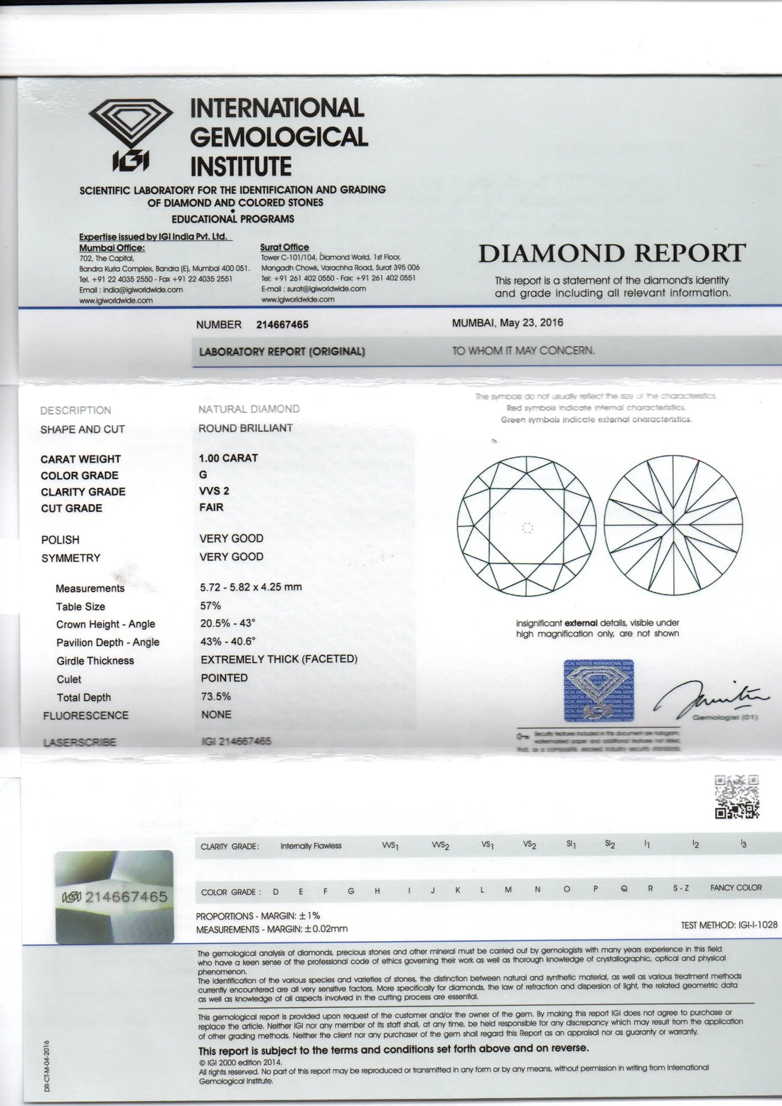 RARE 1 CT Solitaire IGI certified VVS2-G colour Natural Diamond - Venus Gems