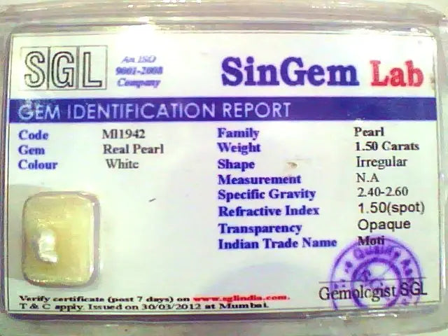 1.50 Ct Certified Natural Venunjula Real Pearl/Real Moti