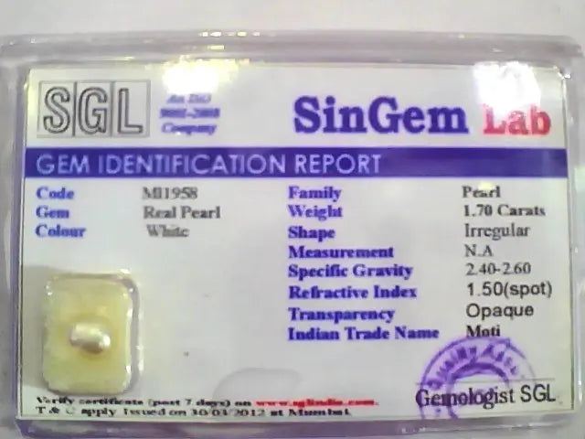 1.70 Ct Certified Natural Venunjula Real Pearl/Real Moti