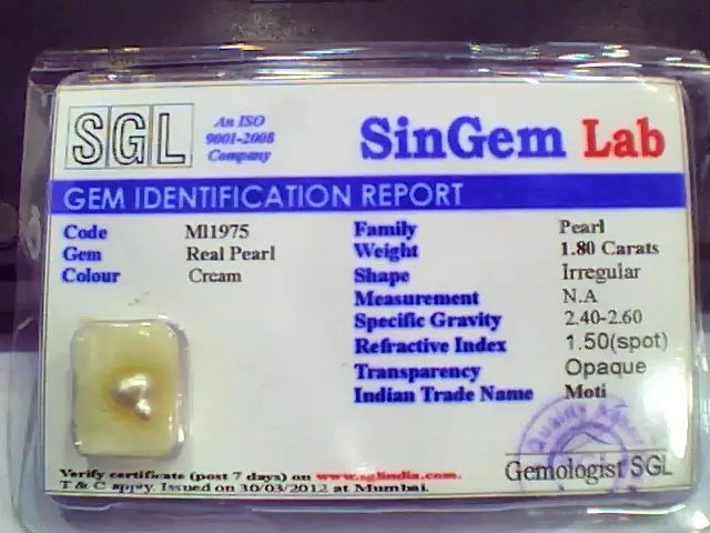 1.80 Ct 3 Ratti Certified Natural Venunjula Real Pearl/Real Moti
