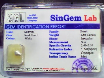 1.80 Ct 3 Ratti Certified Natural Venunjula Real Pearl/Real Moti