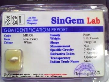 1.85 Ct 3.1 Ratti Certified Natural Venunjula Real Pearl/Real Moti - Venus Gems