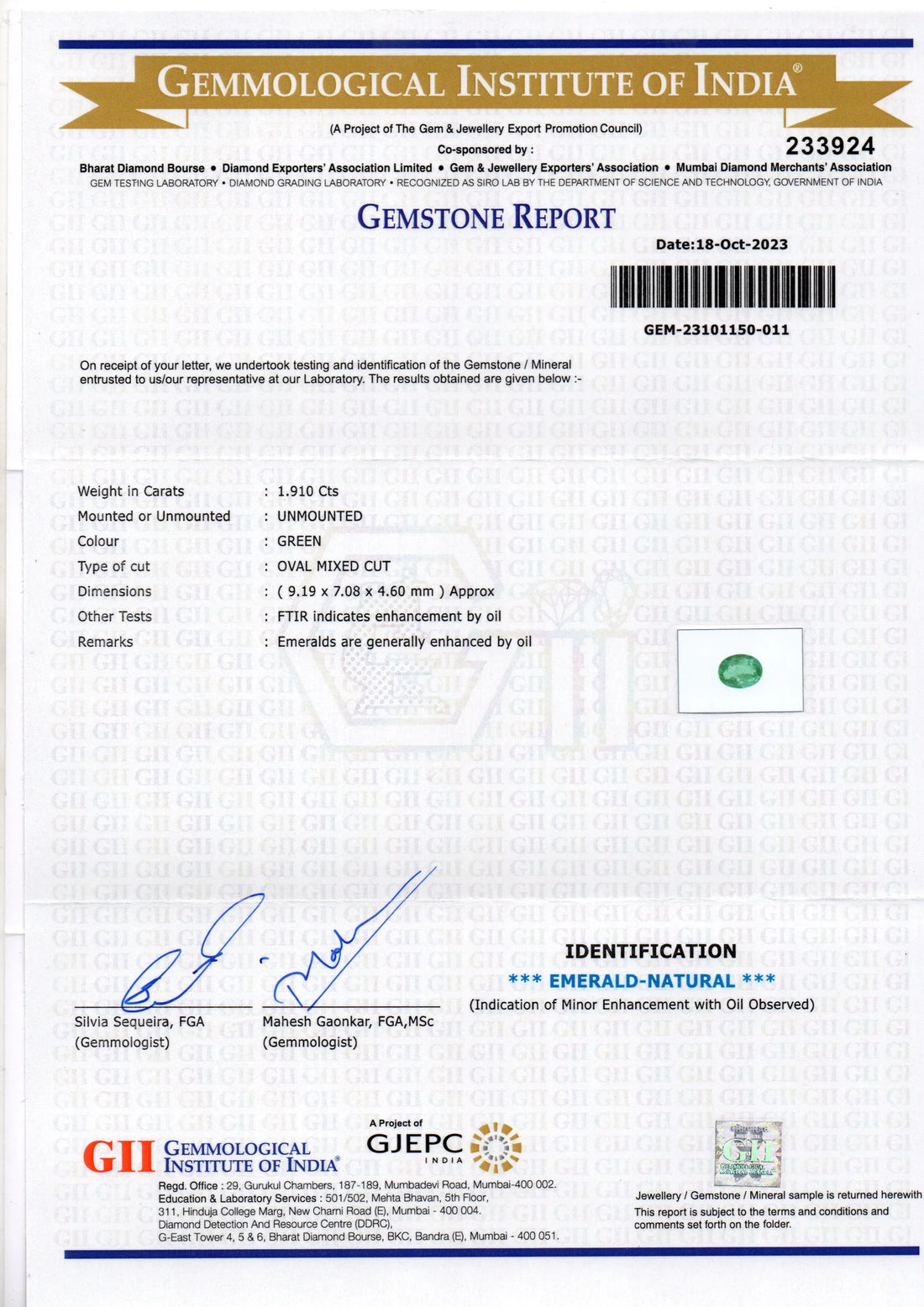 1.91 Ct GII Certified Untreated Natural Zambian Emerald Panna Gems - Venus Gems