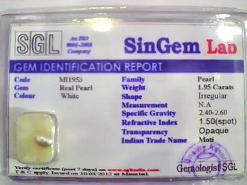 1.95 Ct 3.25 Ratti Certified Natural Venunjula Real Pearl/Real Moti