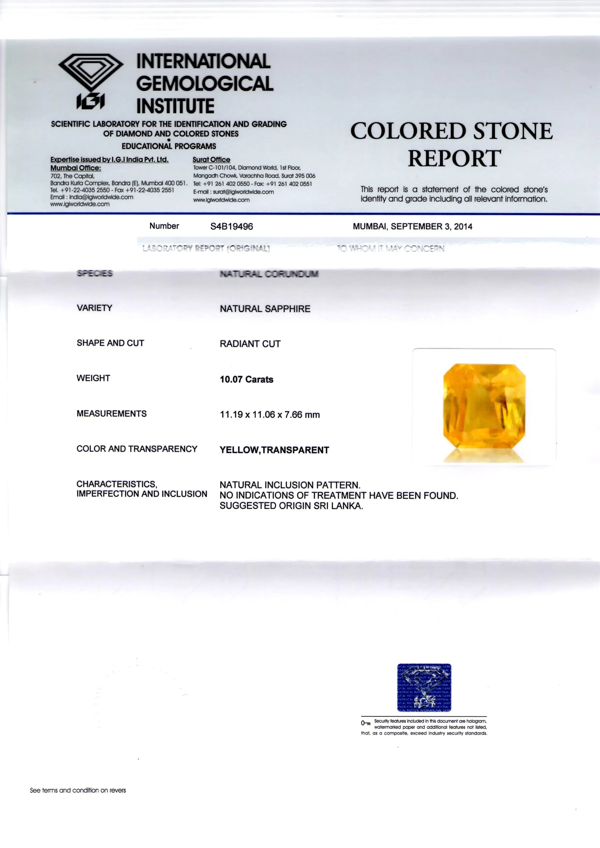 Huge 10.07 Ct Unheated Untreated Natural Ceylon Yellow Sapphire - Venus Gems
