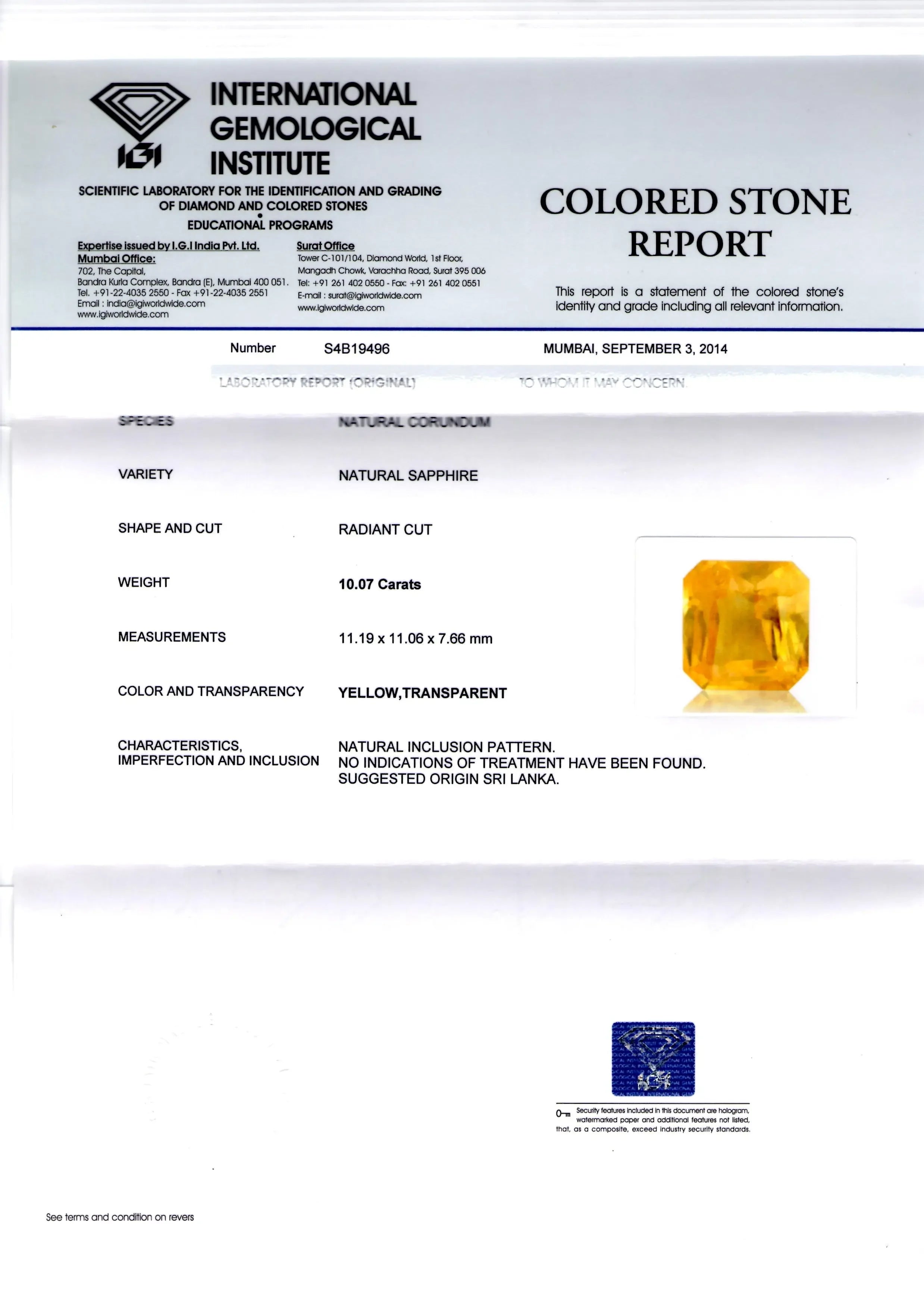 Huge 10.07 Ct Unheated Untreated Natural Ceylon Yellow Sapphire - Venus Gems