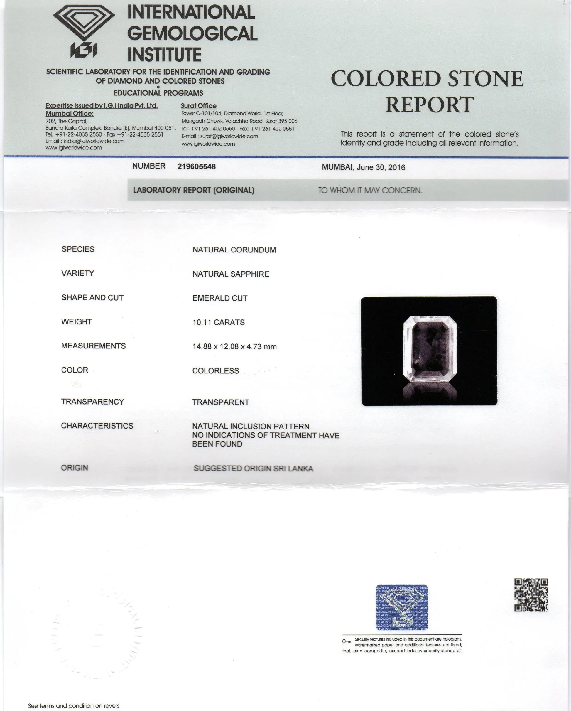 Huge 10.11 Ct IGI Certified Unheated Untreated Natural Ceylon White Sapphire - Venus Gems