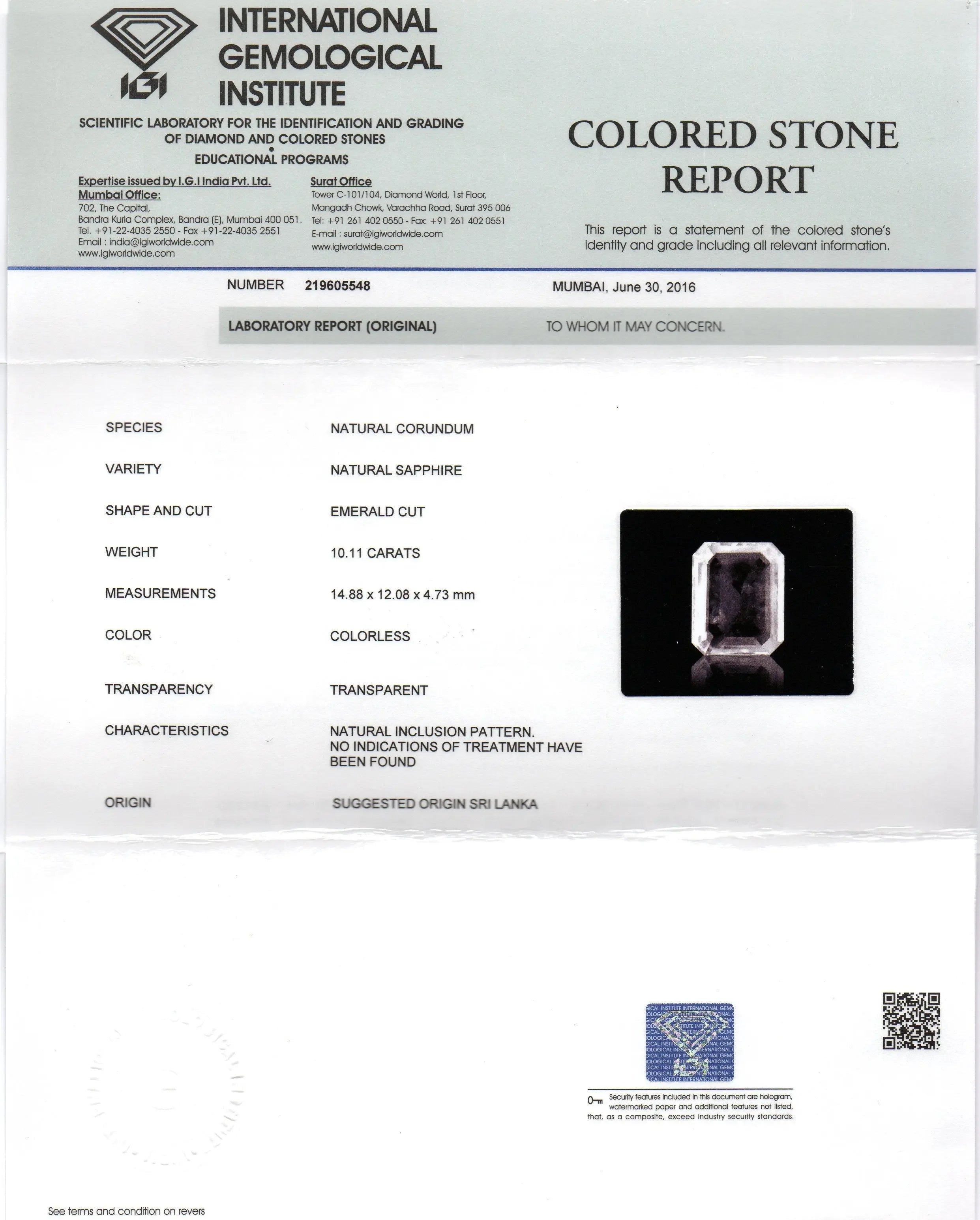 Huge 10.11 Ct IGI Certified Unheated Untreated Natural Ceylon White Sapphire - Venus Gems