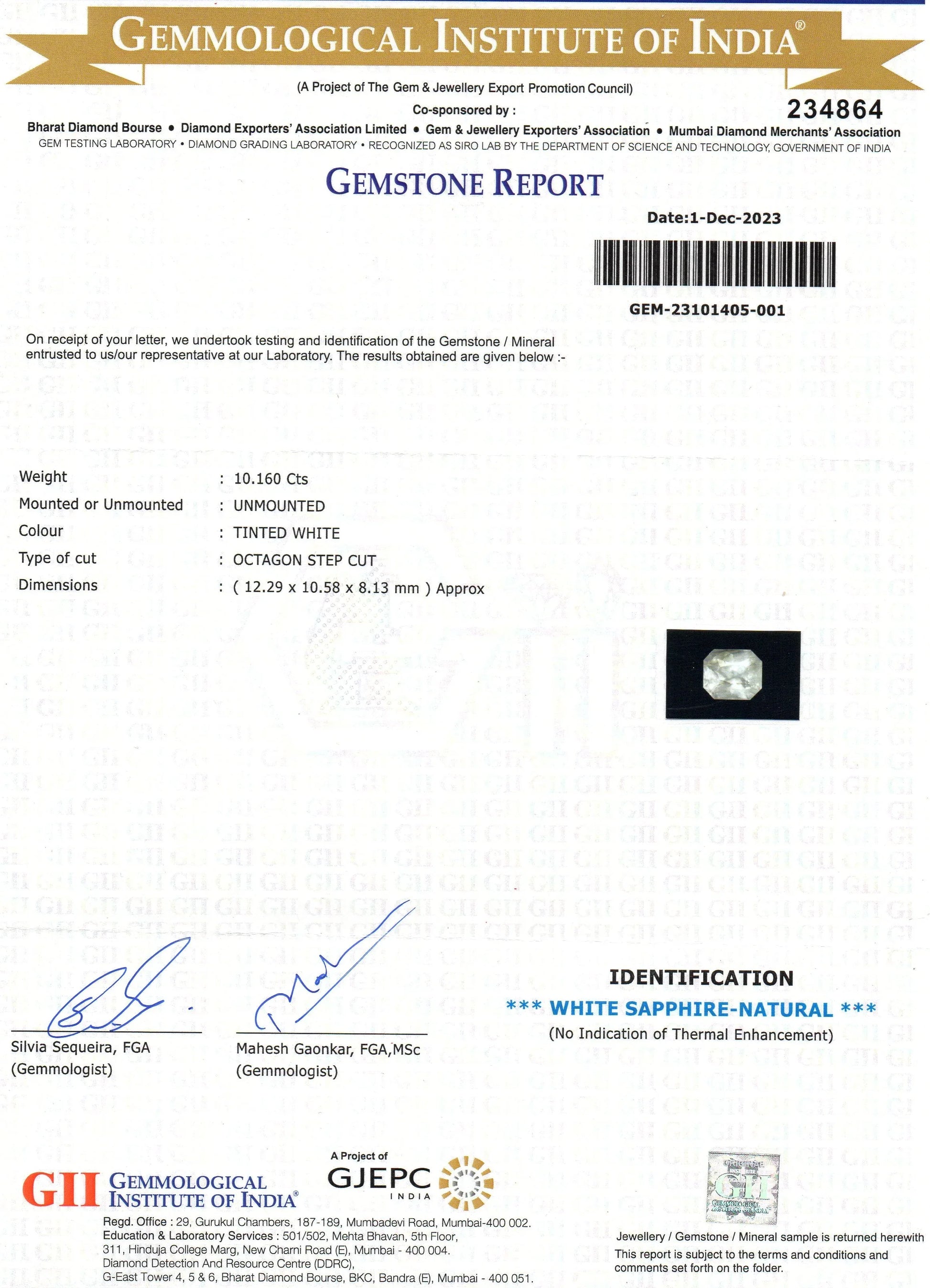 Huge 10.16 Ct GII Certified Unheated Natural Ceylon White Sapphire AAA - Venus Gems