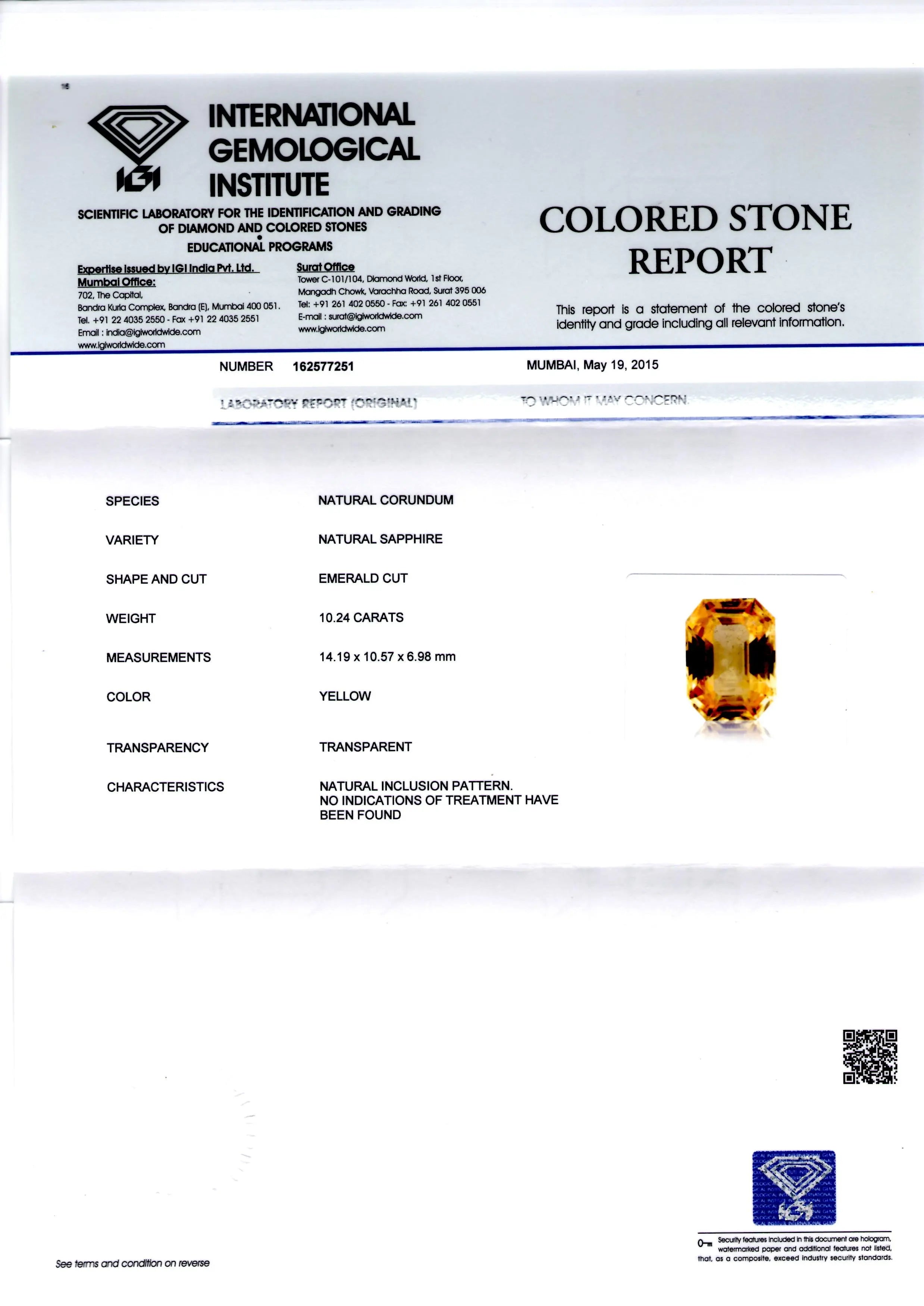 Huge 10.24 Ct Unheated Untreated Natural Ceylon Yellow Sapphire AAA