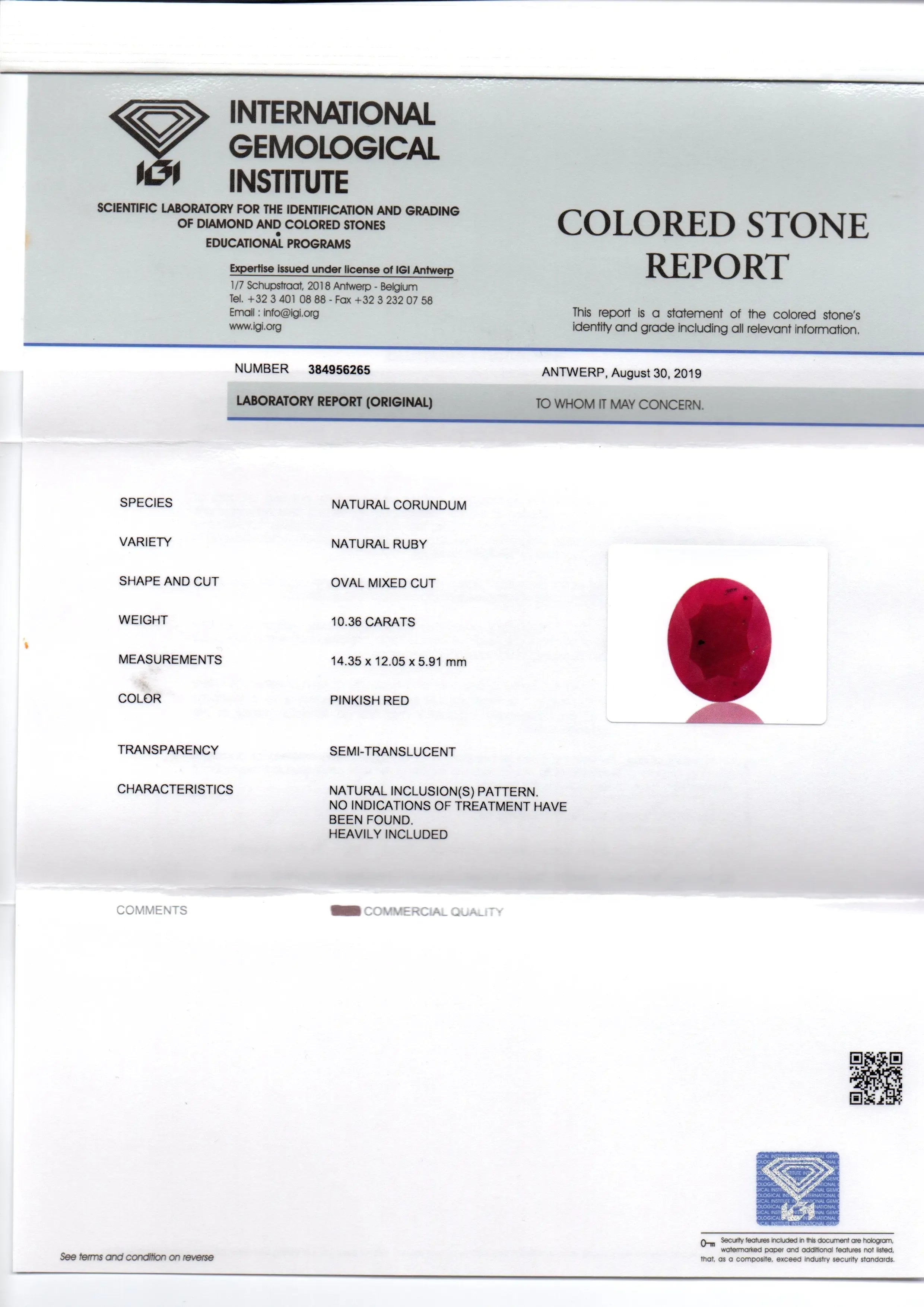 Huge 10.36 Ct IGI Certified Unheated Untreated Natural New Burma Ruby - Venus Gems