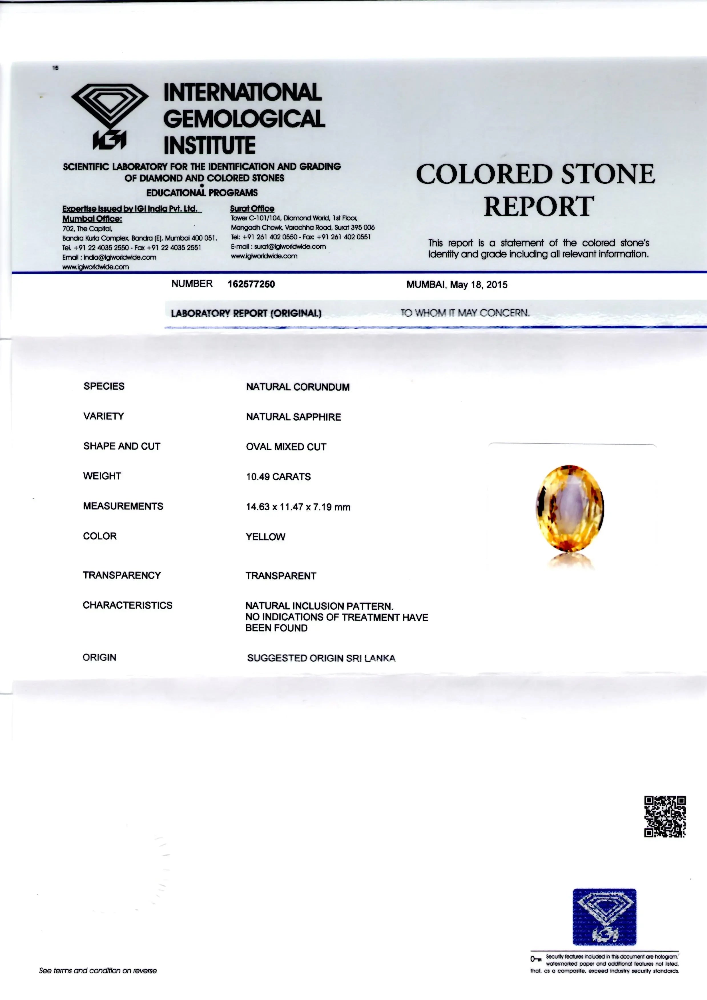 Huge 10.49 Ct Unheated Untreated Natural Ceylon Yellow Sapphire AAA - Venus Gems