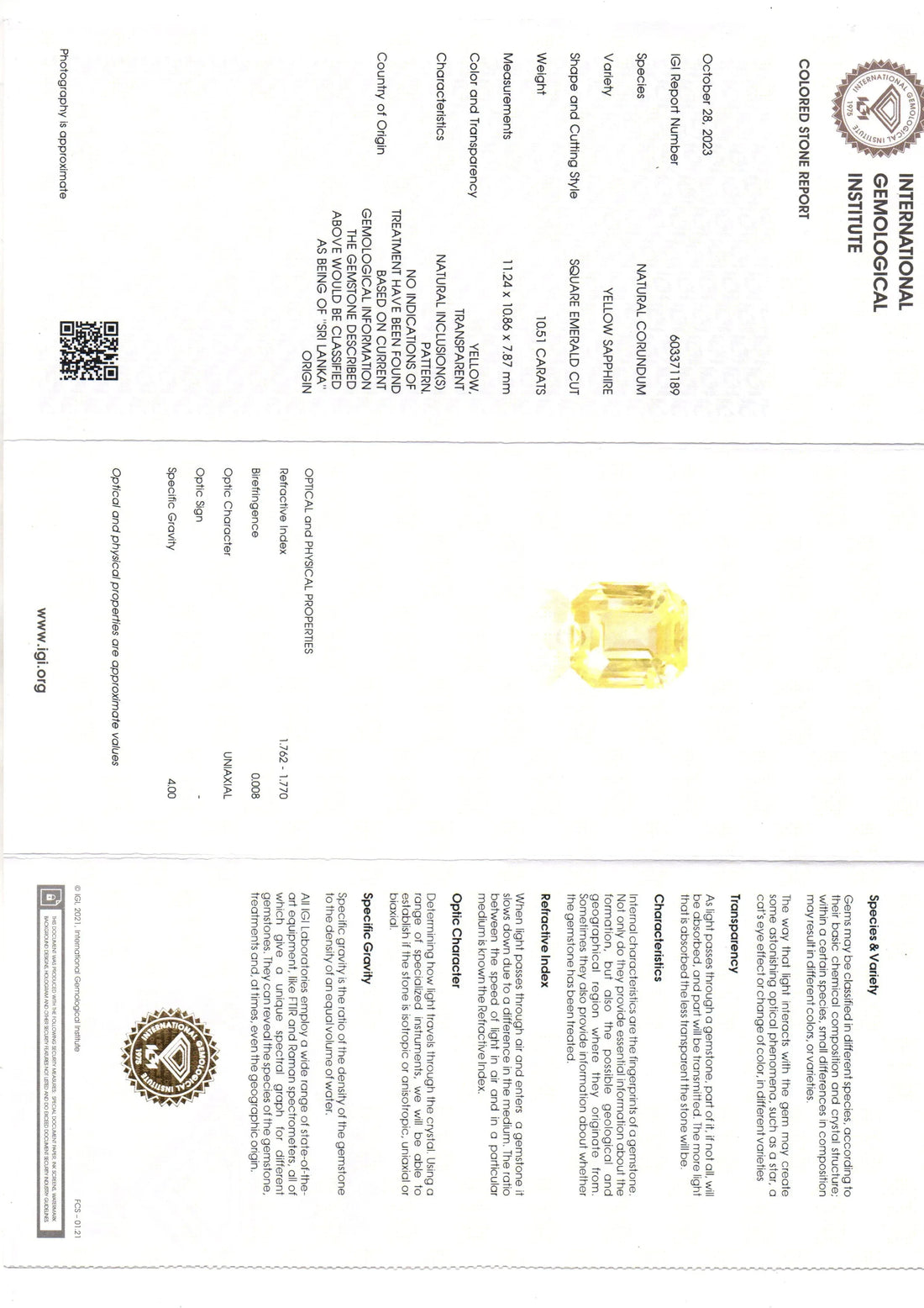 Huge 10.51 Ct IGI Certified Unheated Untreated Natural Ceylon Yellow Sapphire - Venus Gems