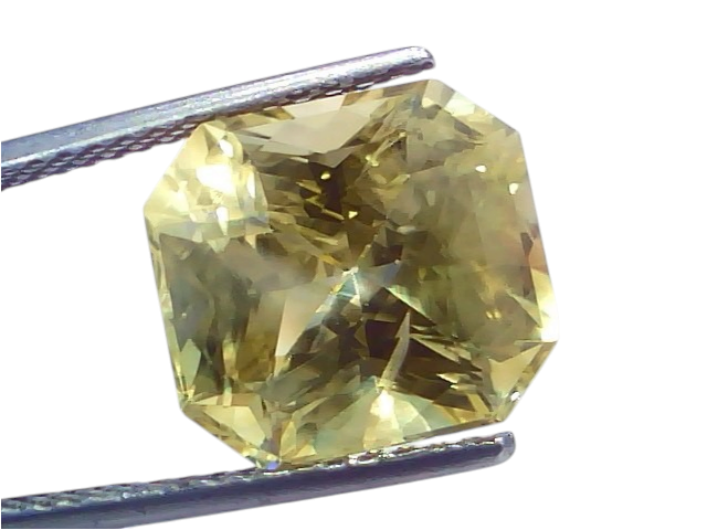 Huge 10.97 Ct IGI Certified Unheated Natural Ceylon Yellow Sapphire Pukhraj, octagonal cut, showcasing vibrant yellow hues.