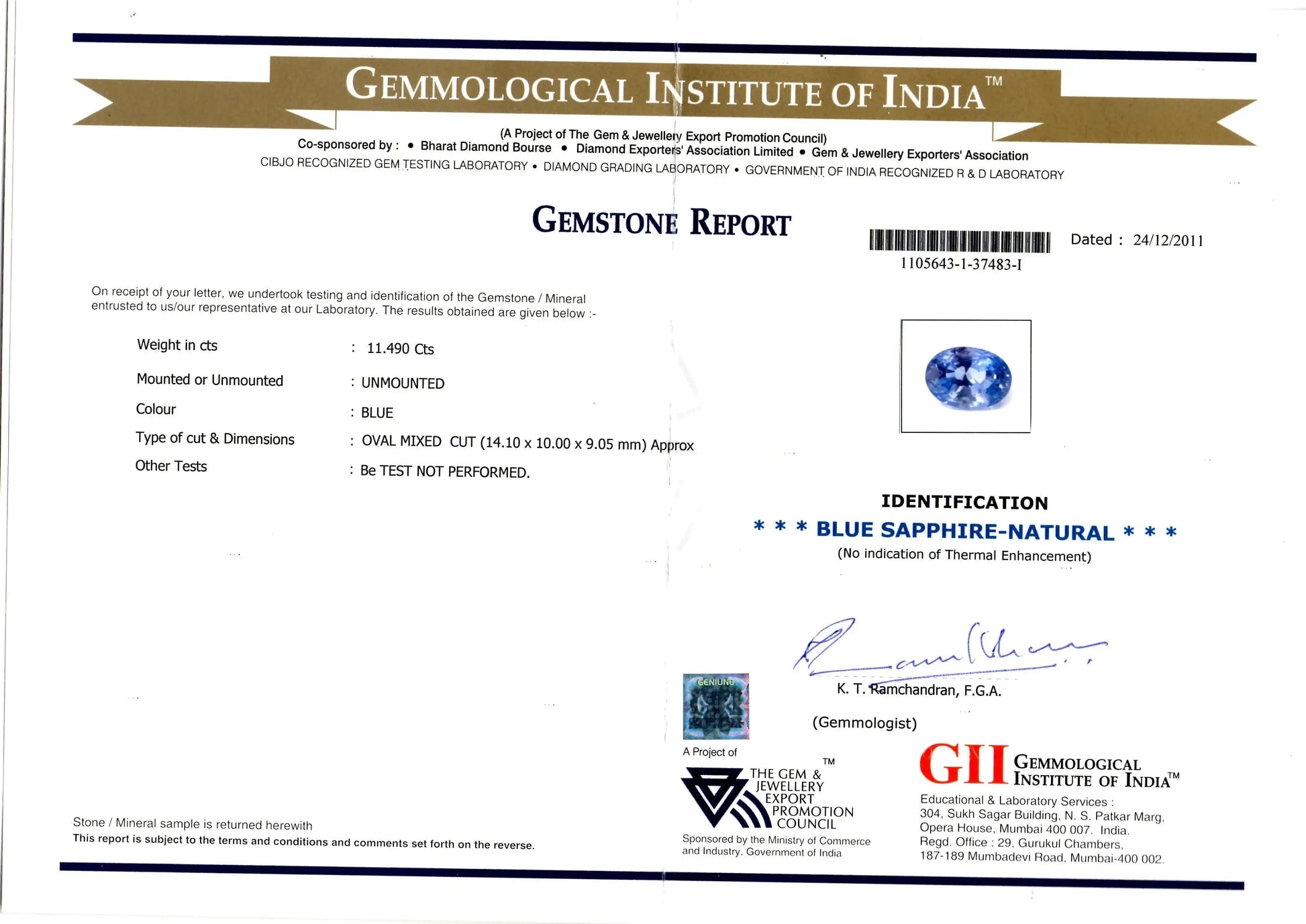 Huge 11.49 Ct Unheated Untreated Natural Ceylon Blue Sapphire AA - Venus Gems