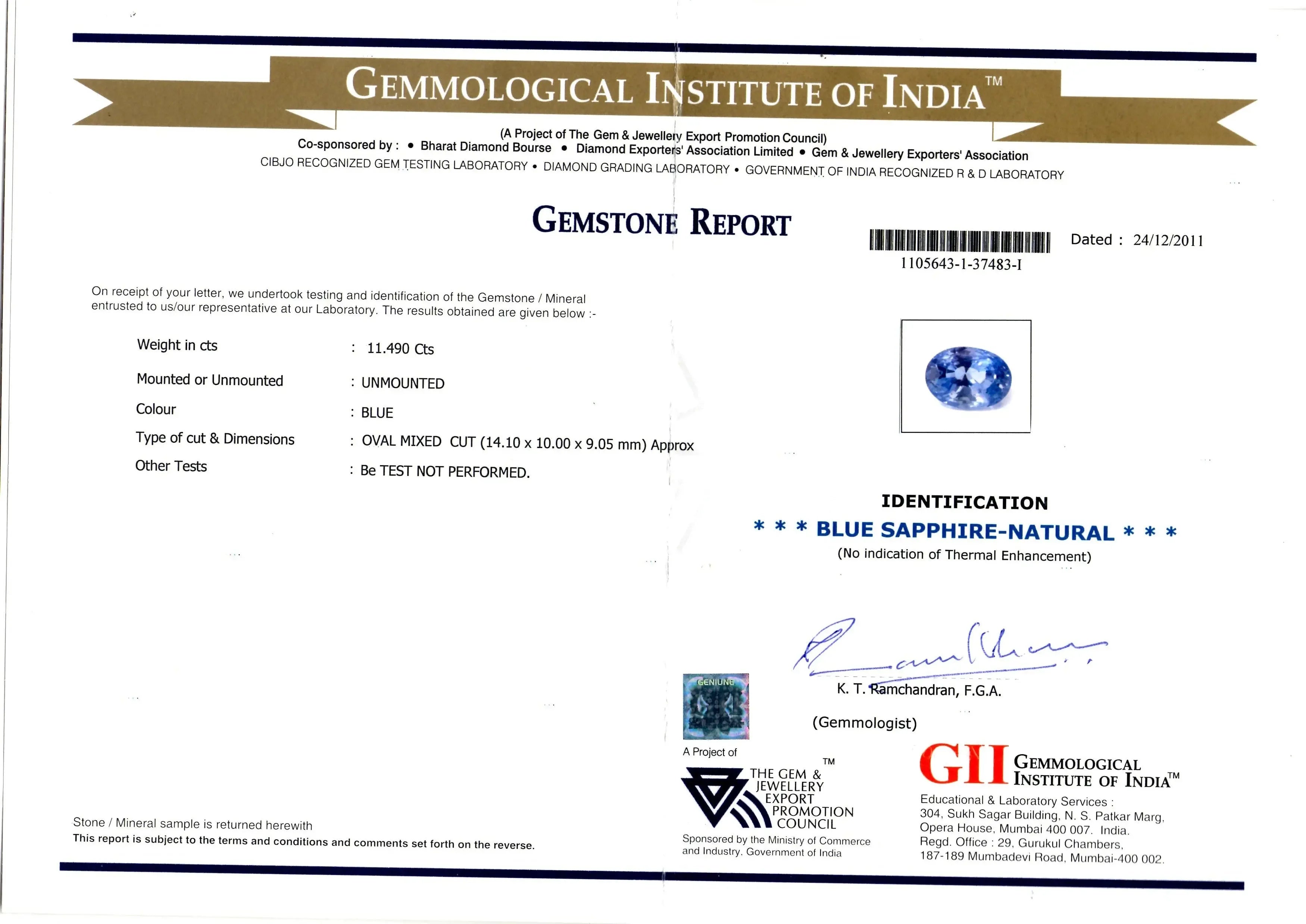 Huge 11.49 Ct Unheated Untreated Natural Ceylon Blue Sapphire AA - Venus Gems