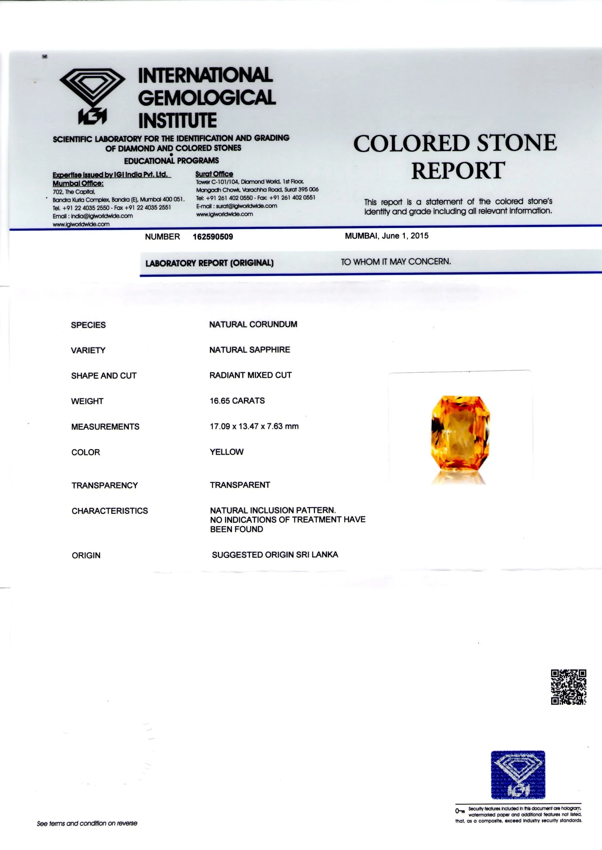 Huge 16.65 Ct Unheated Untreated Natural Ceylon Yellow Sapphire AAA - Venus Gems