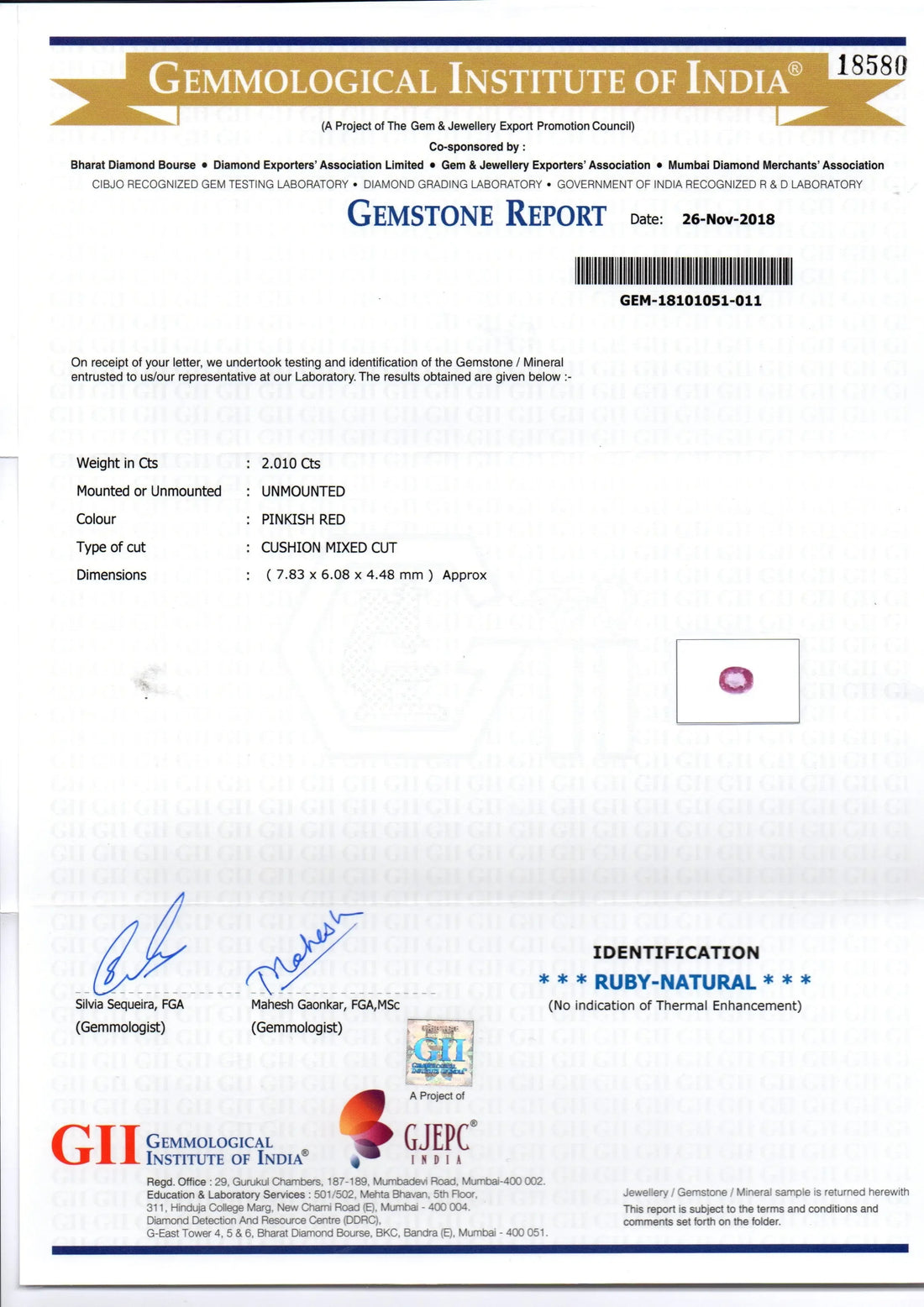 2.01 Ct GII Certified Unheated Untreated Natural Madagaskar Ruby AAA - Venus Gems
