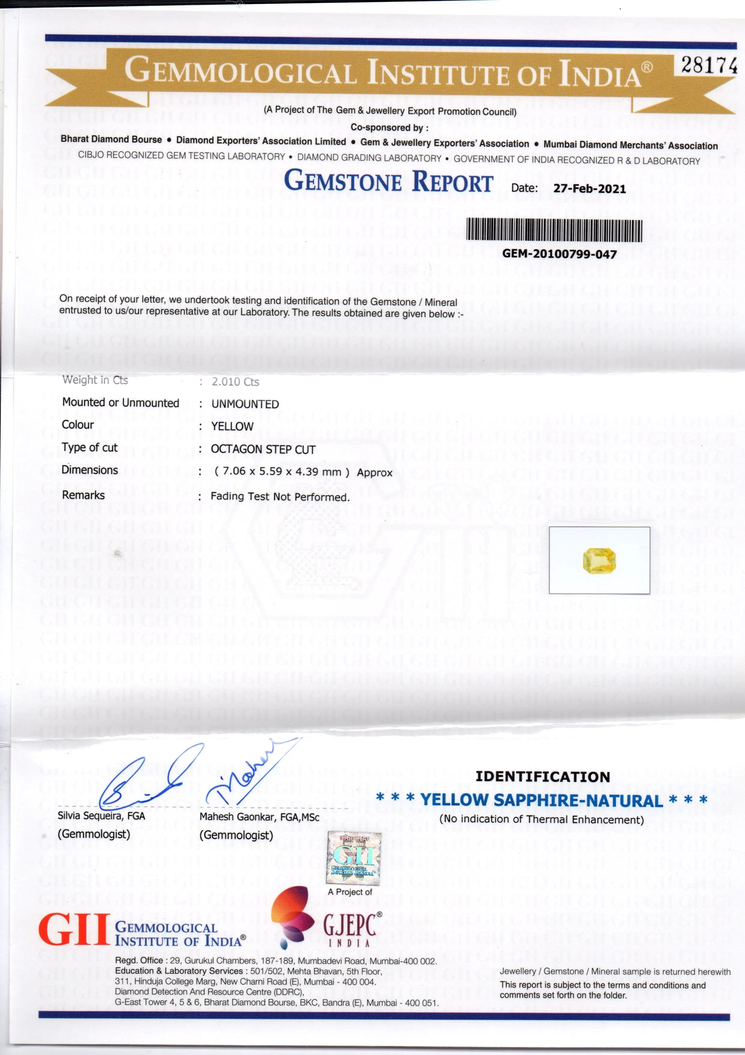 2.01 Ct GII Certified Unheated Untreated Natural Ceylon Yellow Sapphire AAA