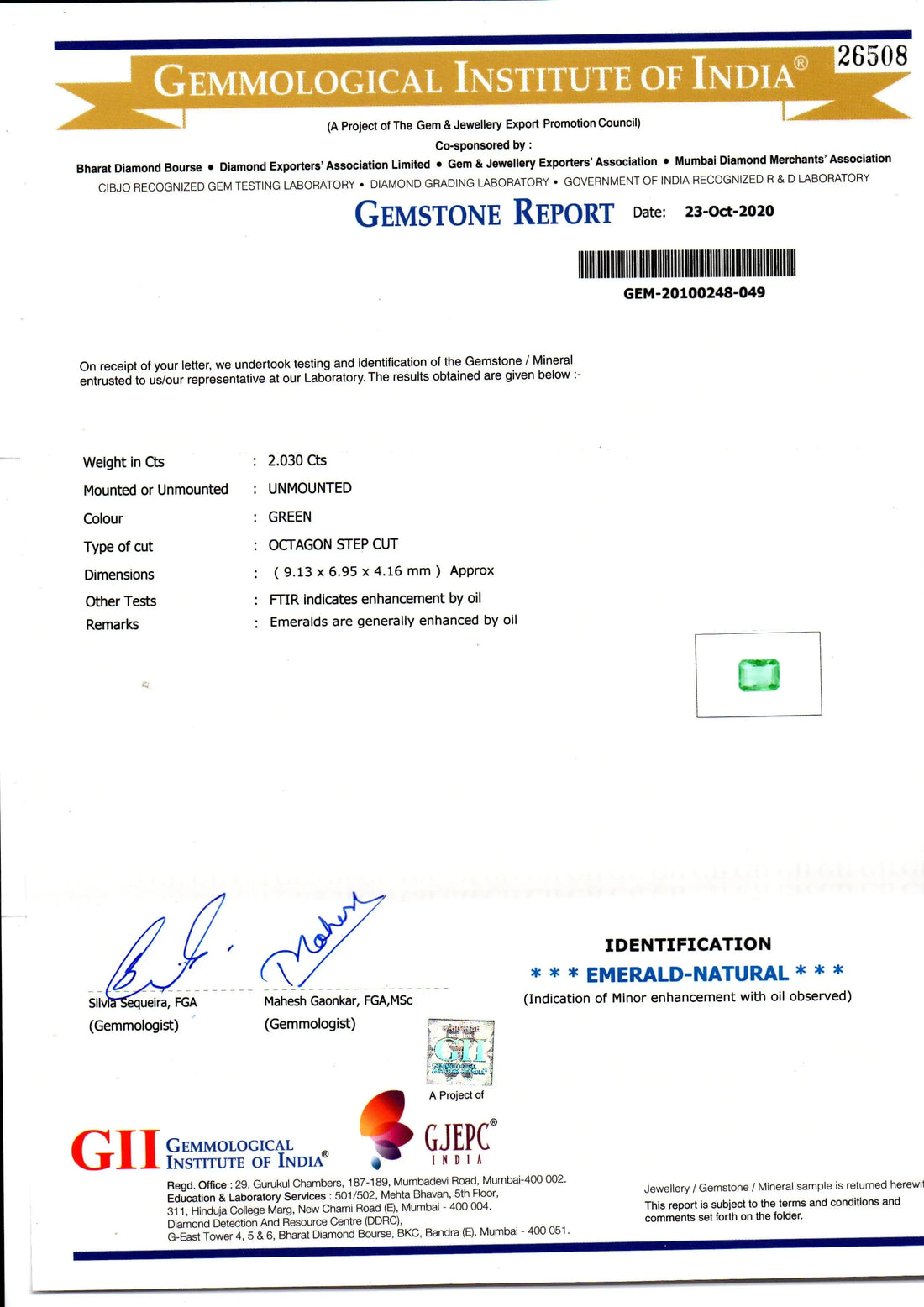 2.03 Ct GII Certified Untreated Natural Zambian Emerald Gems AAAAA