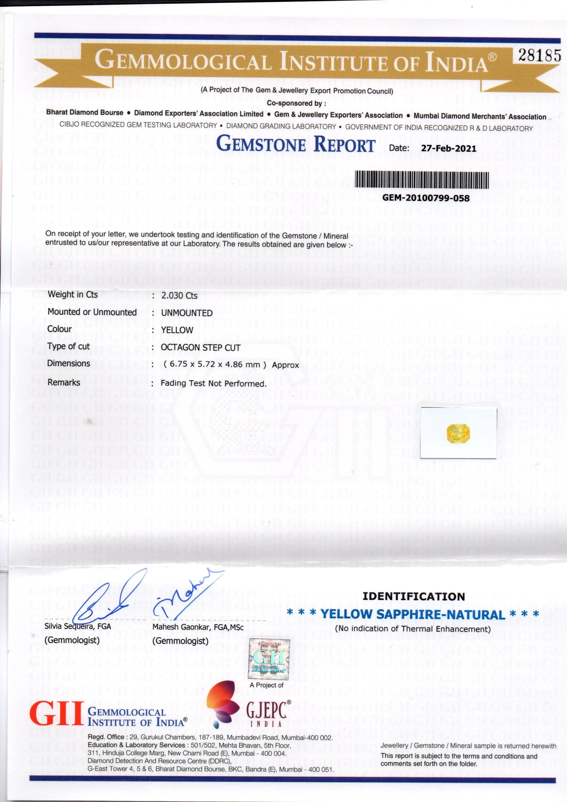 2.03 Ct GII Certified Unheated Untreated Natural Ceylon Yellow Sapphire AAAA