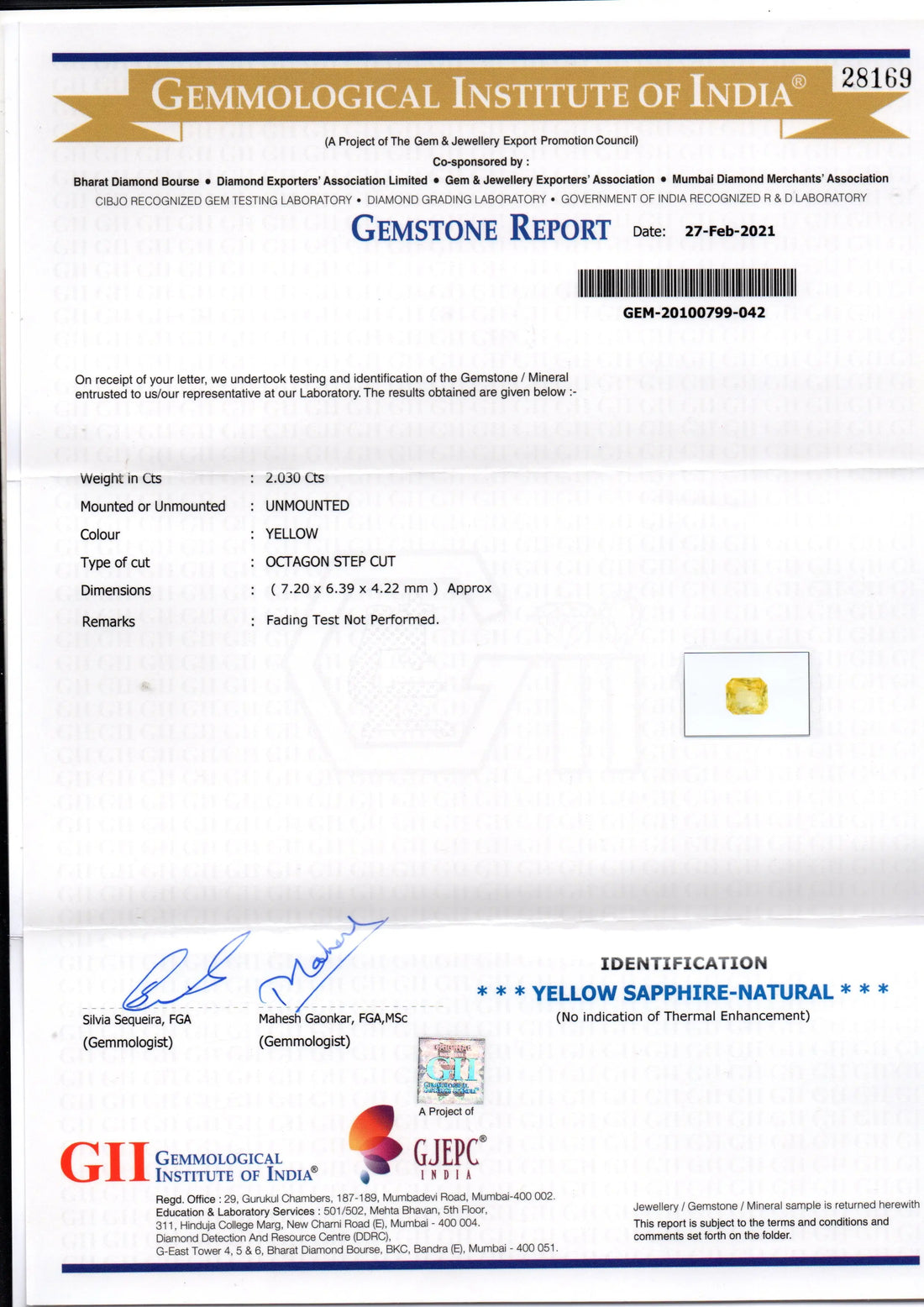 2.03 Ct GII Certified Unheated Untreated Natural Ceylon Yellow Sapphire AAA