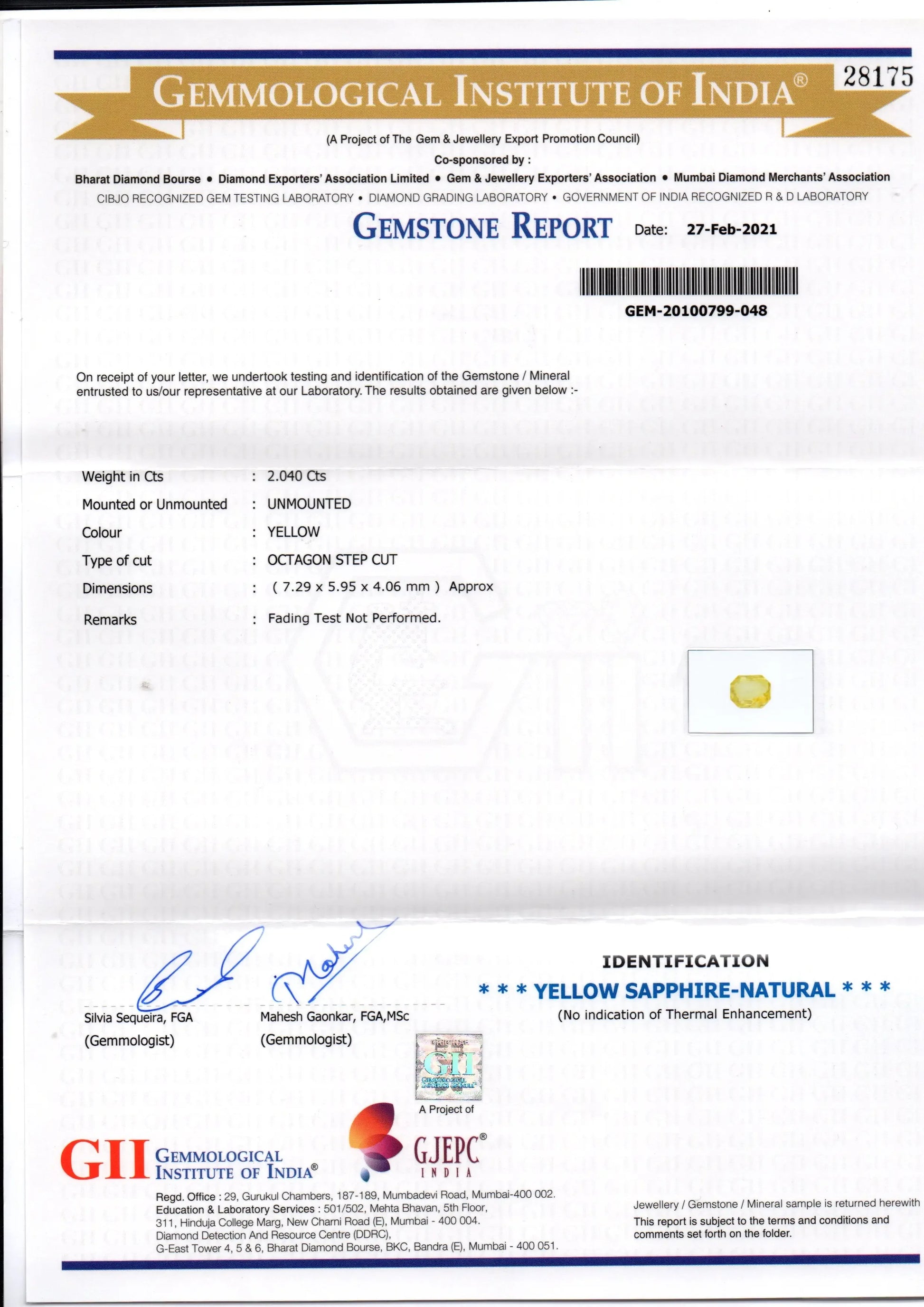 2.04 Ct GII Certified Unheated Untreated Natural Ceylon Yellow Sapphire AA - Venus Gems