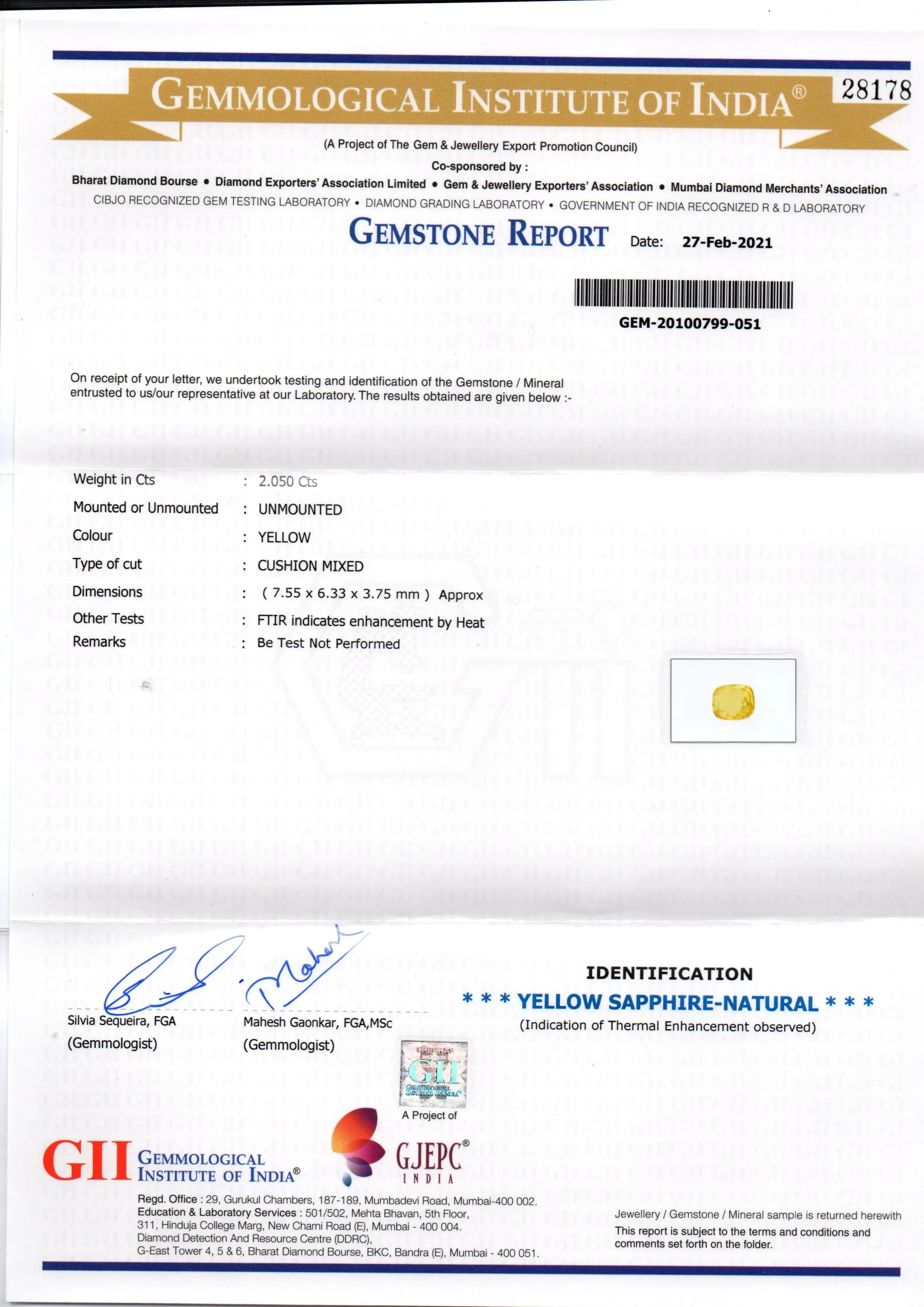 2.05 Ct GII Certified Unheated Untreated Natural Ceylon Yellow Sapphire - Venus Gems