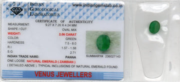 2.06 Ct Certified Untreated Natural Zambian Emerald Panna Gemstone