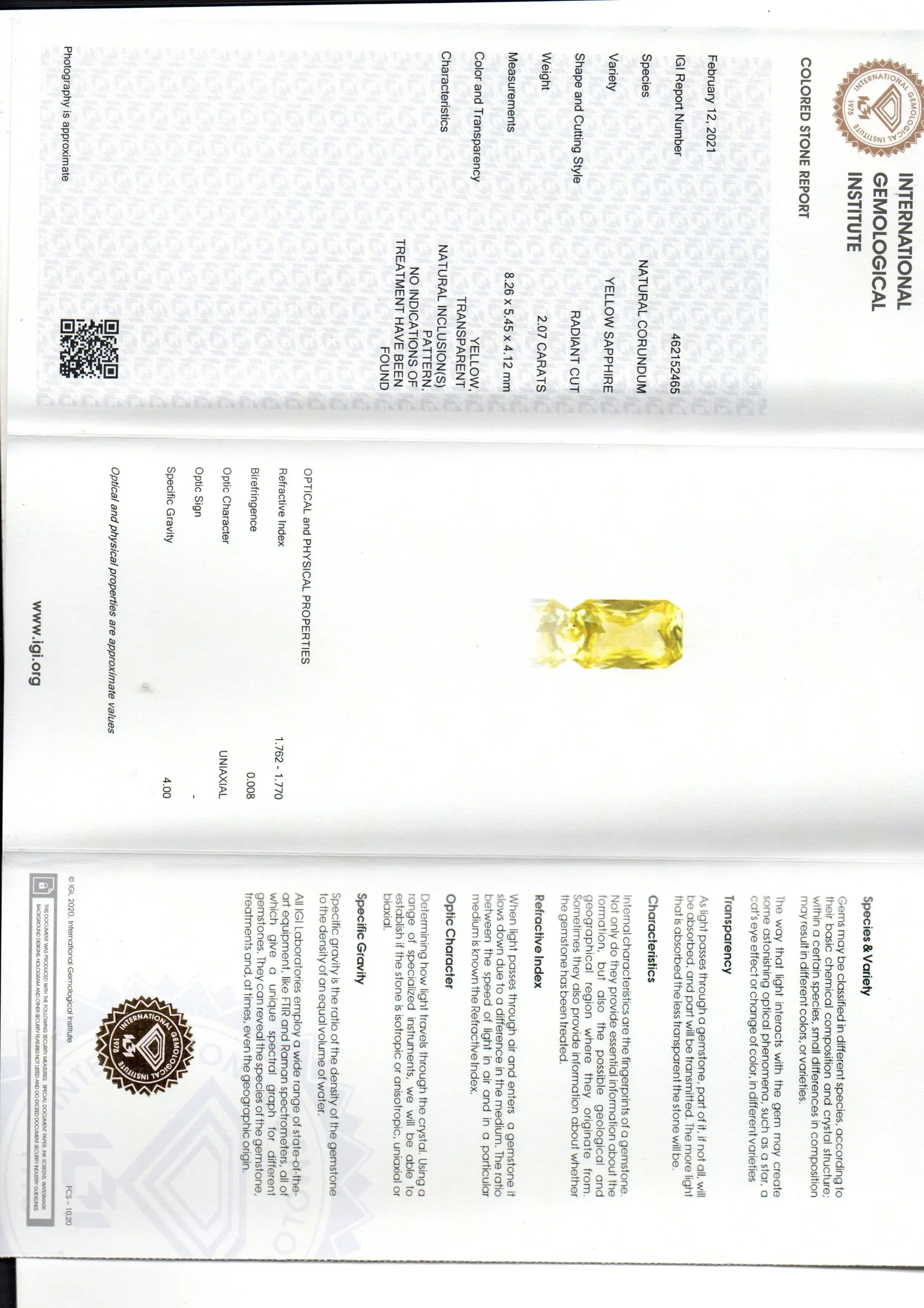 2.07 Ct IGI Certified Unheated Untreated Natural Ceylon Yellow Sapphire - Venus Gems