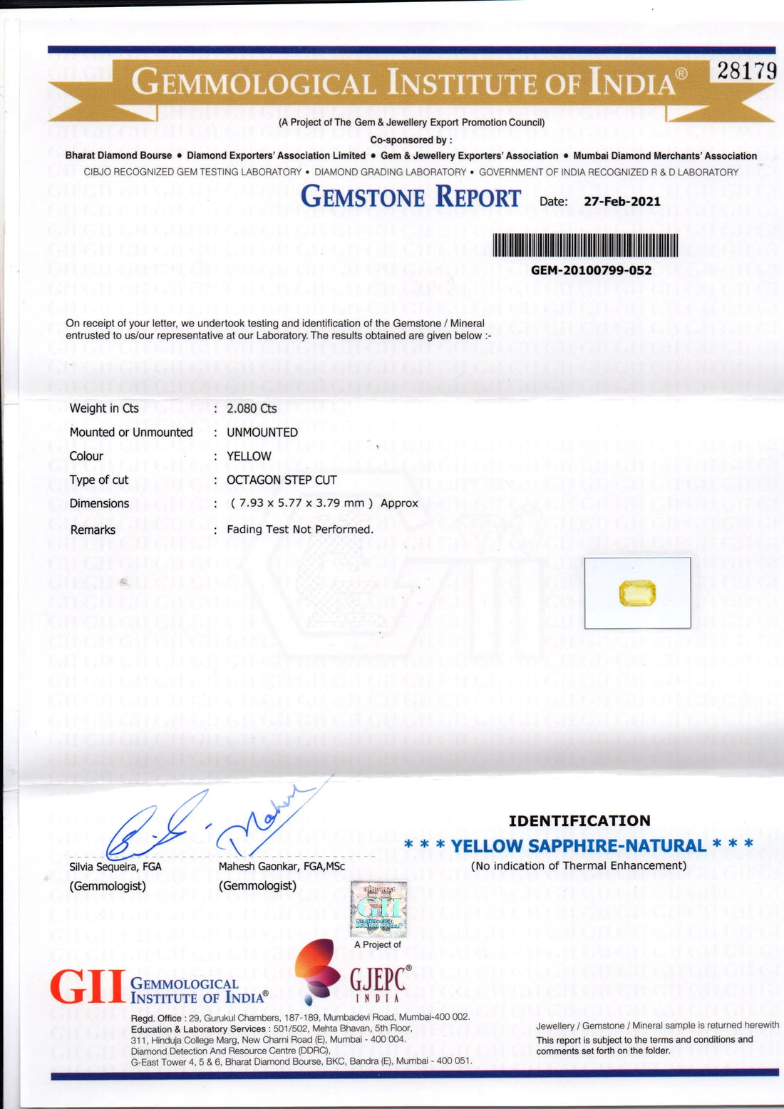2.08 Ct Gii Certified Unheated Untreated Natural Ceylon Yellow Sapphire AAA