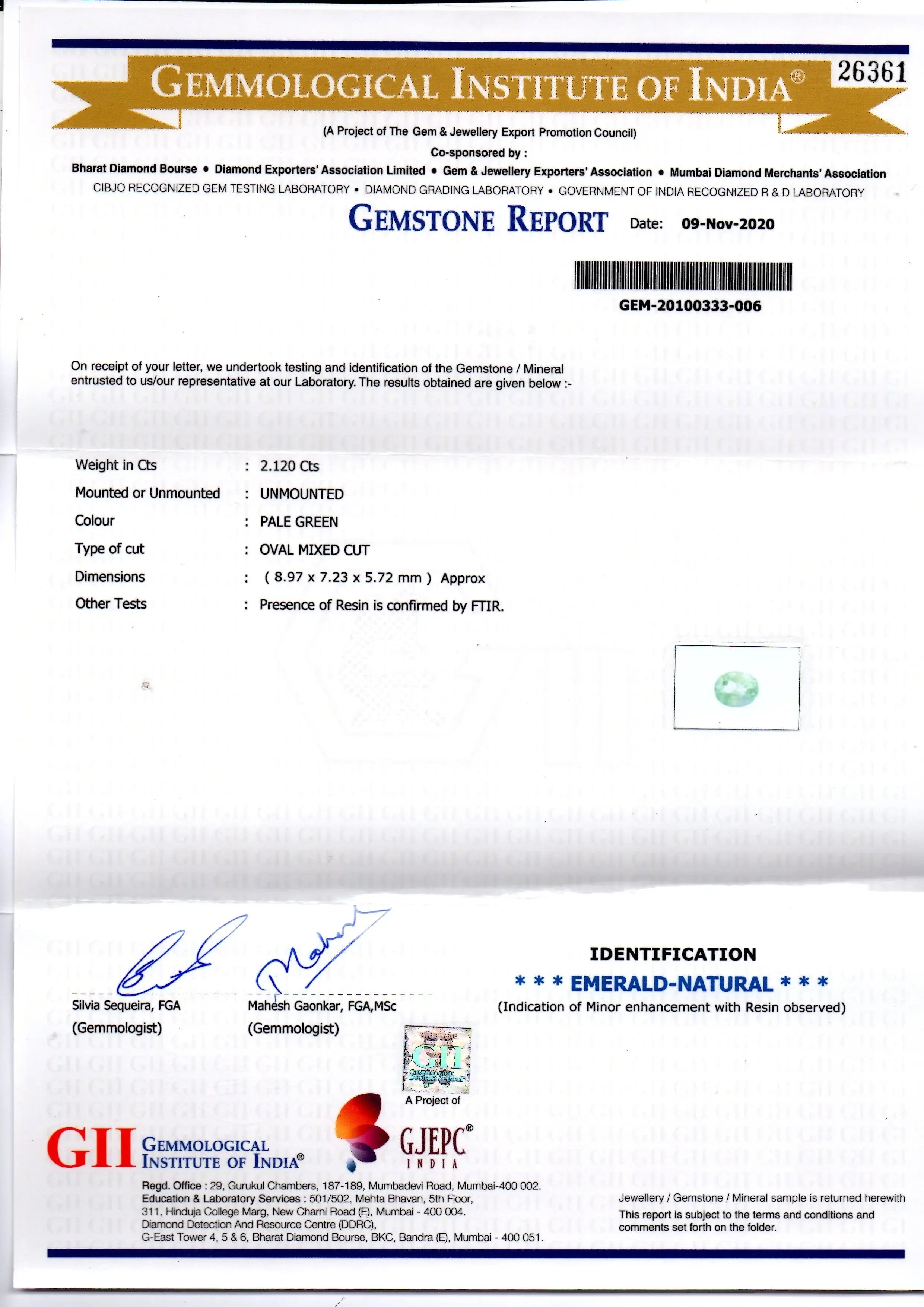 2.12 Ct GII Certified Untreated Natural Colombian Emerald Gemstone - Venus Gems
