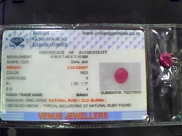 2.15 Ct Natural Old Burma Mines Ruby Gemstone Manik Stone