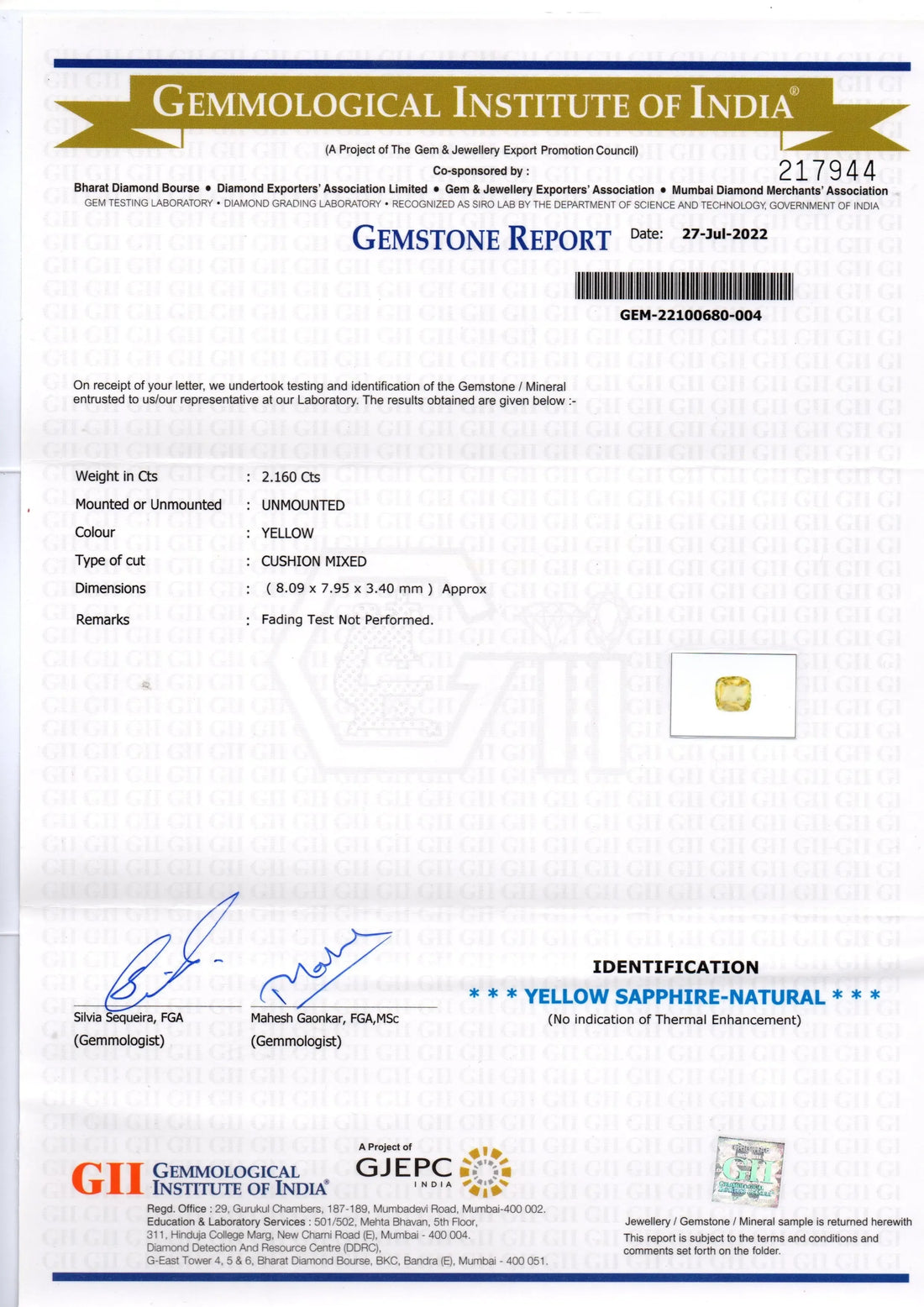 2.16 Ct GII Certified Unheated Untreated Natural Ceylon Yellow Sapphire - Venus Gems