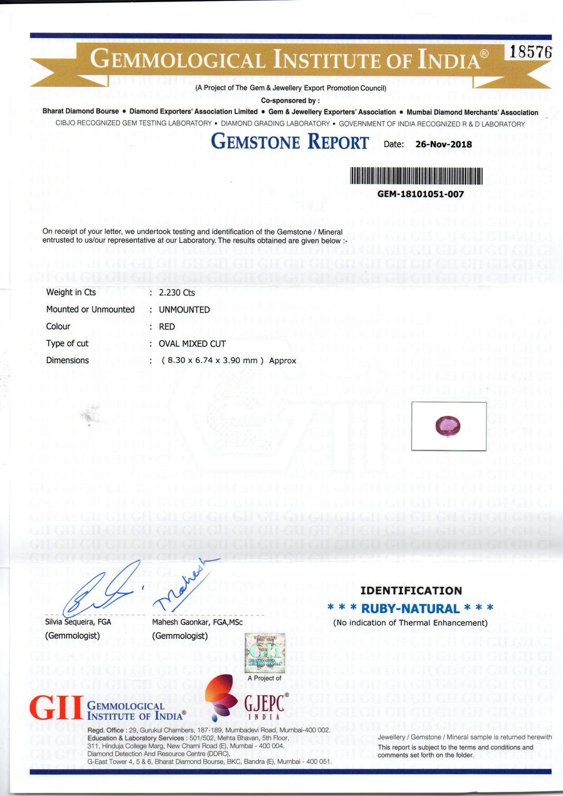 2.23 Ct GII Certified Unheated Untreated Natural Madagaskar Ruby AAA