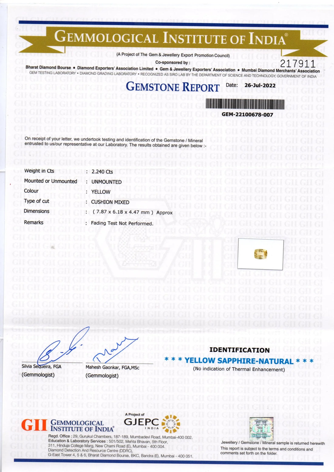 2.24 Ct GII Certified Unheated Untreated Natural Ceylon Yellow Sapphire - Venus Gems