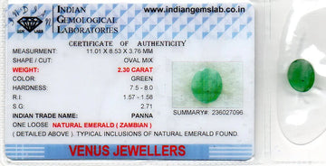 2.30 Ct Certified Untreated Natural Zambian Emerald Panna Gemstone