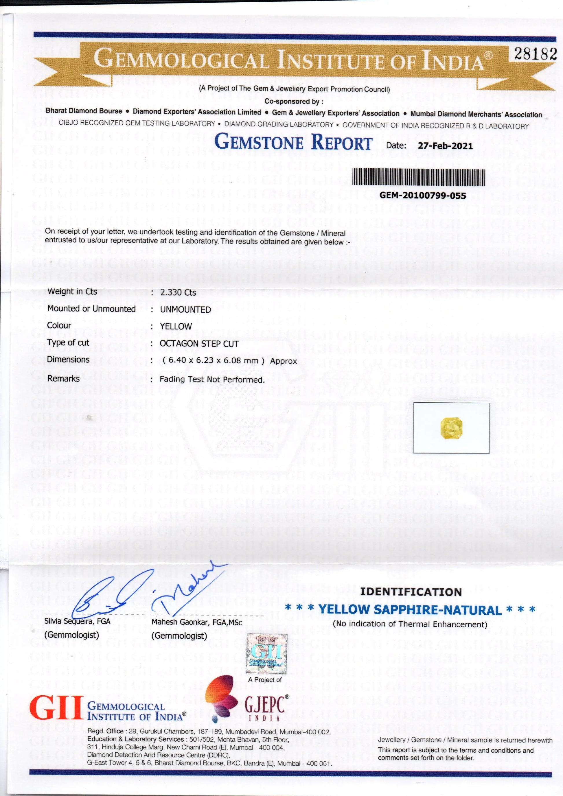 2.33 Ct Gii Certified Unheated Untreated Natural Ceylon Yellow Sapphire AAA