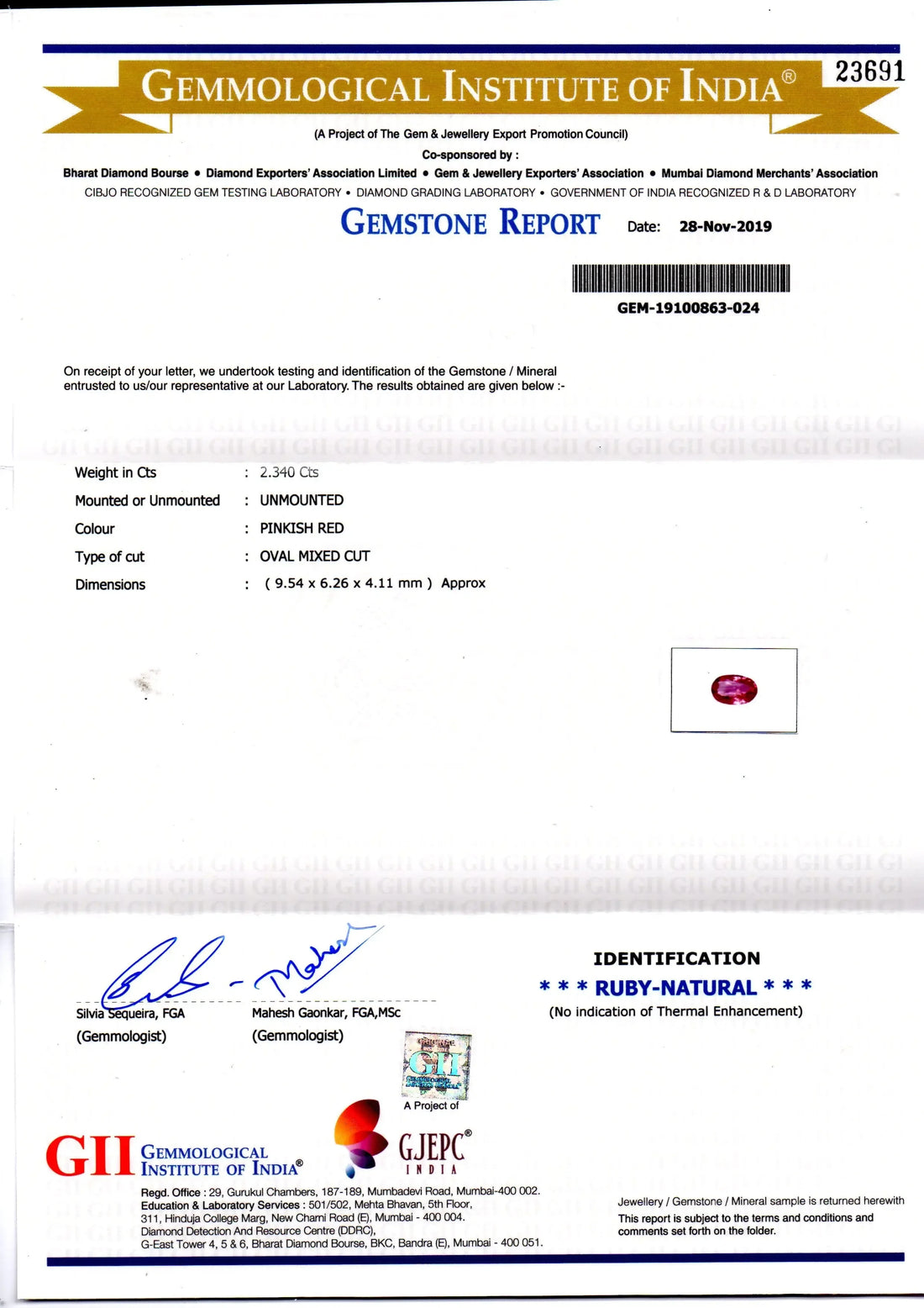 2.34 Ct GII Certified Unheated Untreated Natural Madagaskar Ruby - Venus Gems
