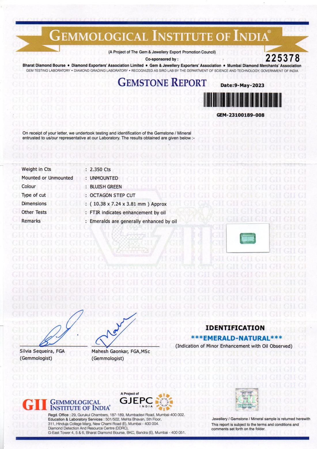 2.46 Ct GII Certified Untreated Natural Zambian Emerald Panna AAAA - Venus Gems