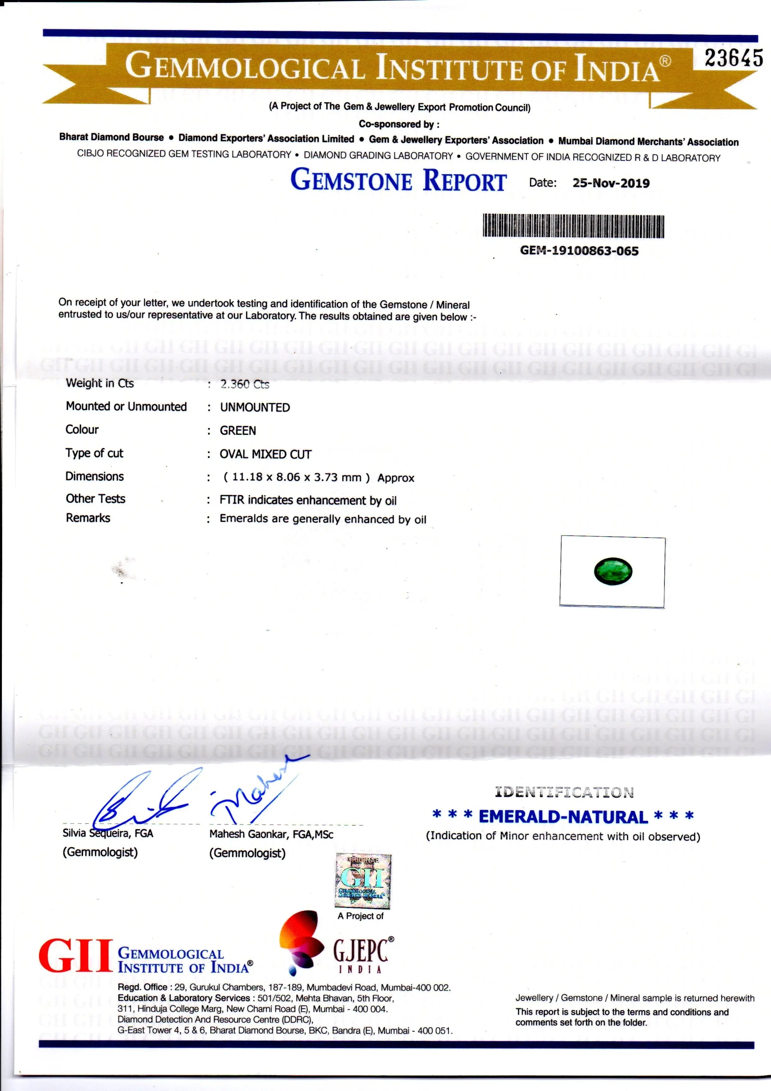 2.36 Ct GII Certified Untreated Natural Zambian Emerald Gems AAAAA